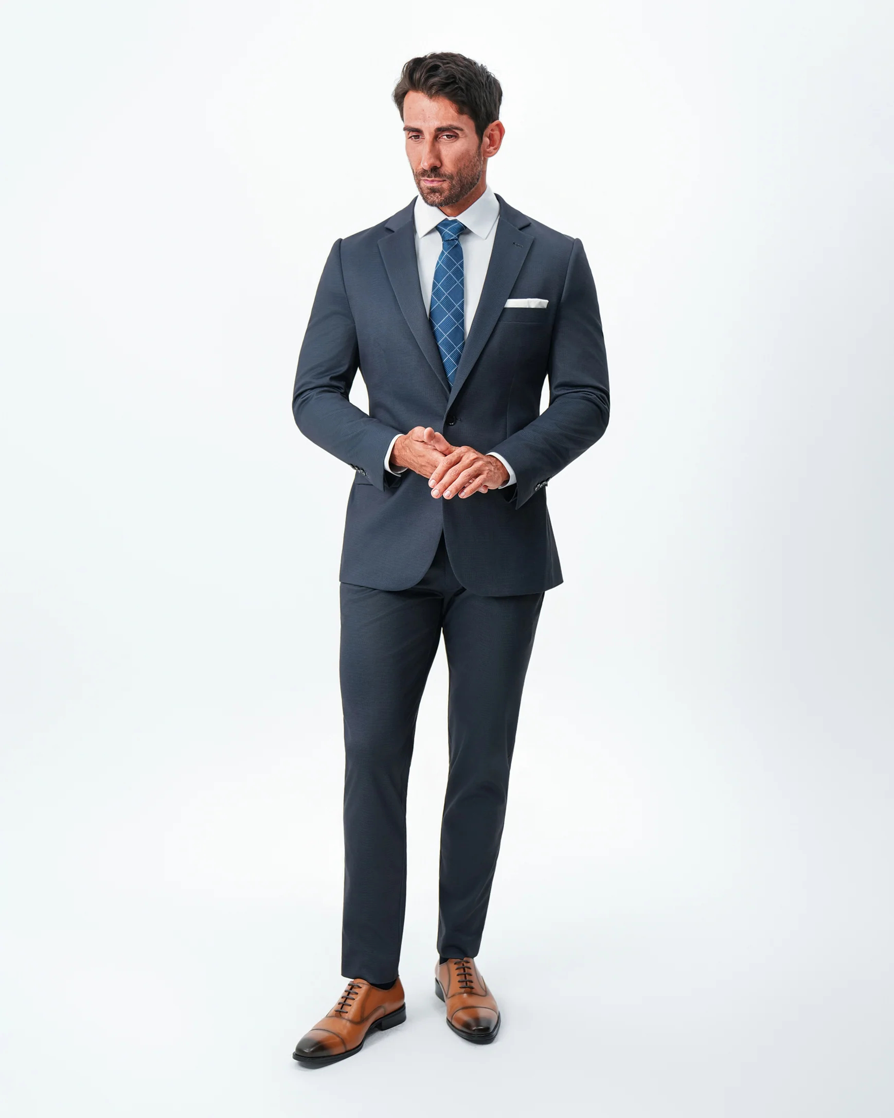 Athletic Fit Stretch Blazer - Navy & Black Mini Houndstooth - Image 3