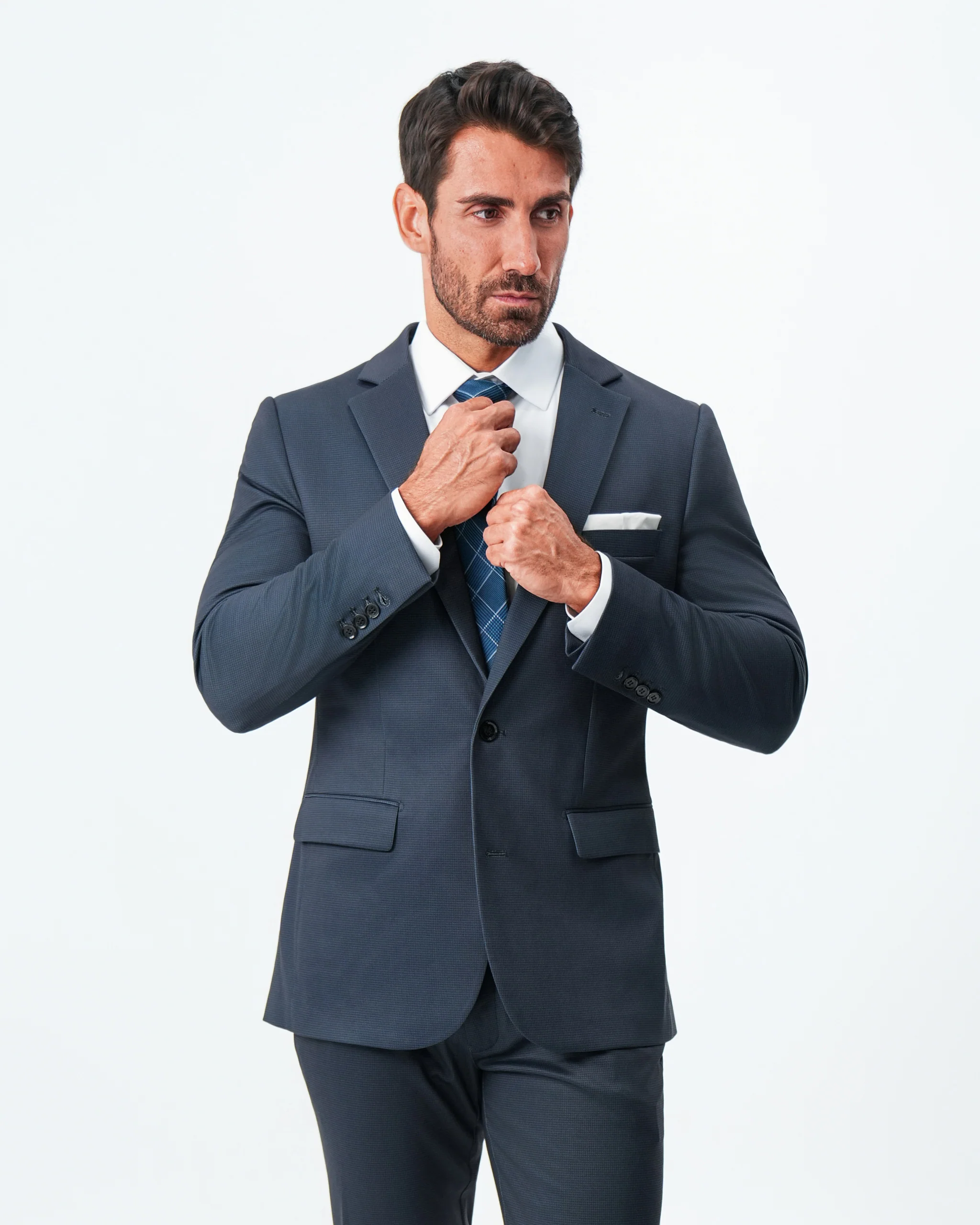 Athletic Fit Stretch Blazer - Navy & Black Mini Houndstooth - Image 4