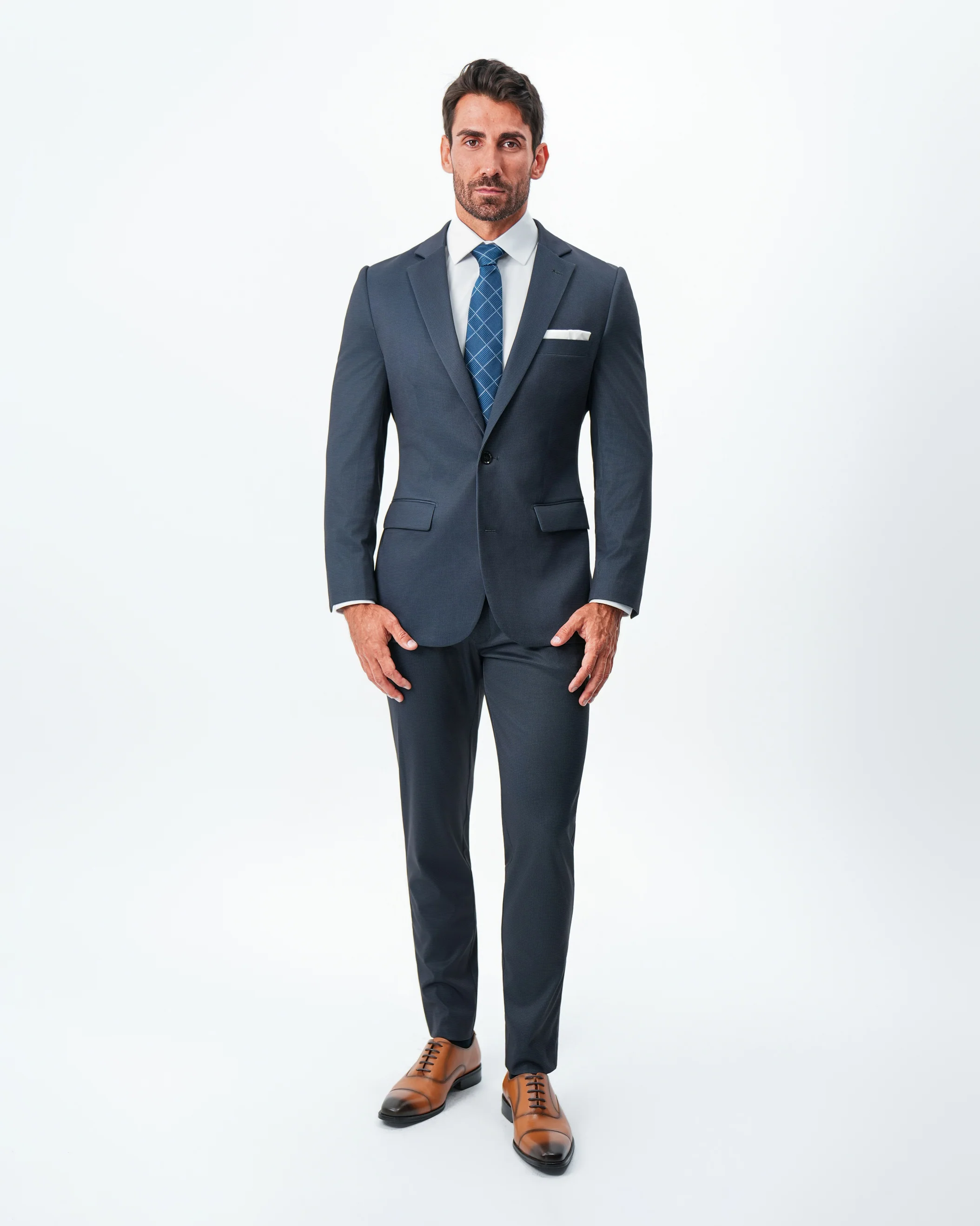 Athletic Fit Stretch Blazer - Navy & Black Mini Houndstooth - Image 6