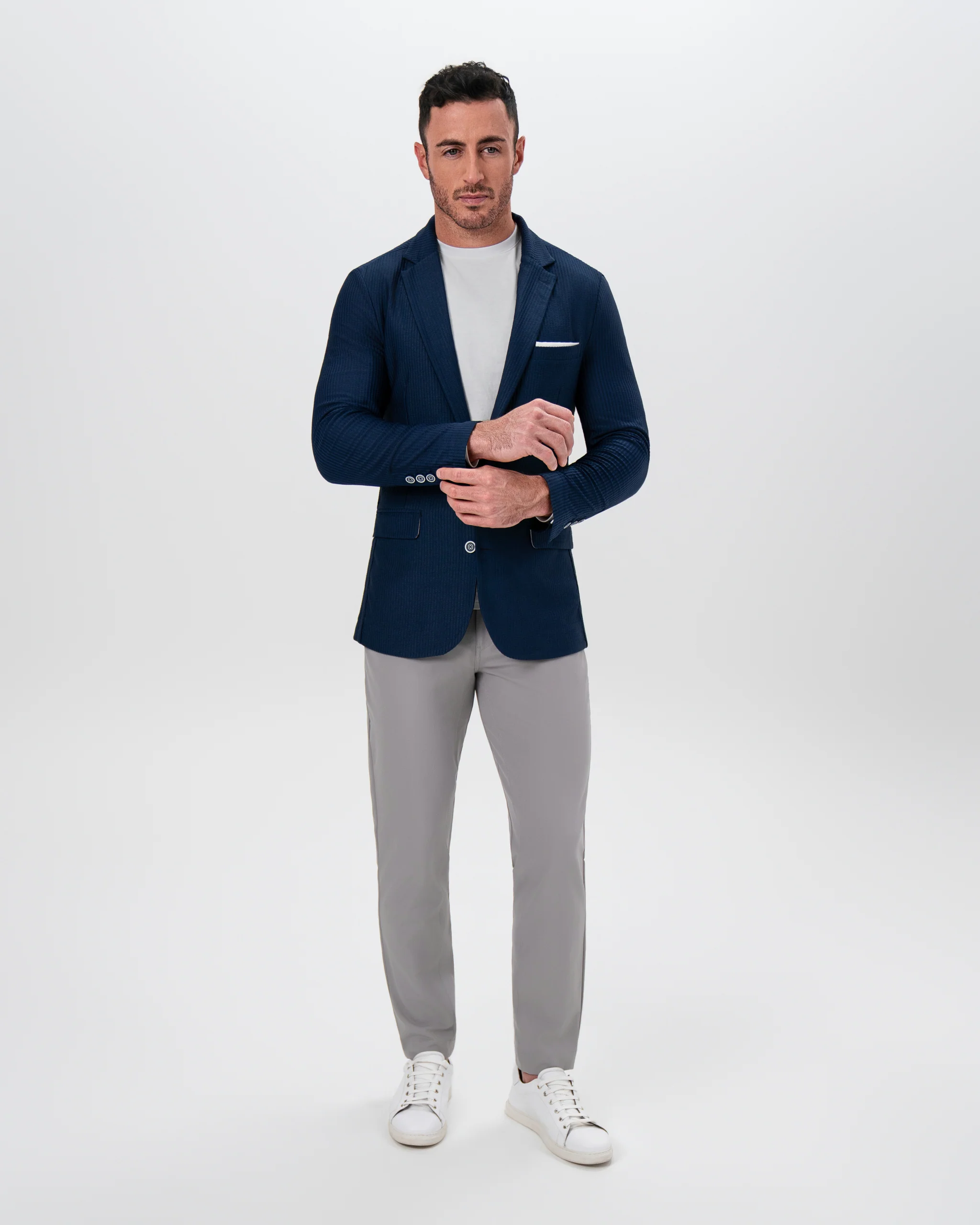 Athletic Fit Stretch Blazer - Navy Seersucker - Image 3