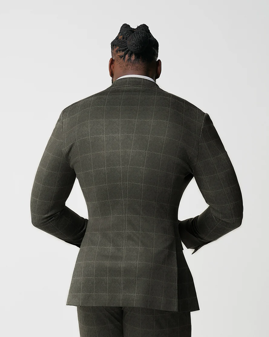 Athletic Fit Stretch Blazer - Olive with White Windowpane - Image 4