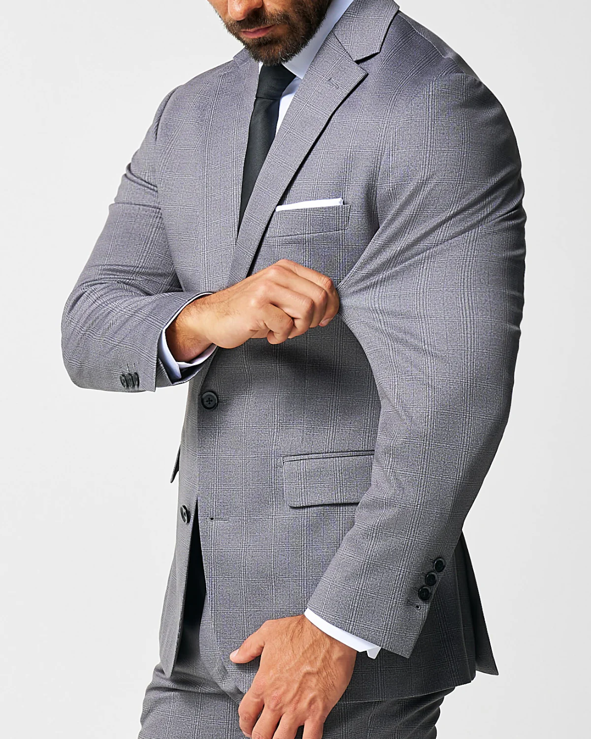 Athletic Fit Stretch Blazer - Shadow Grey Plaid - Image 2