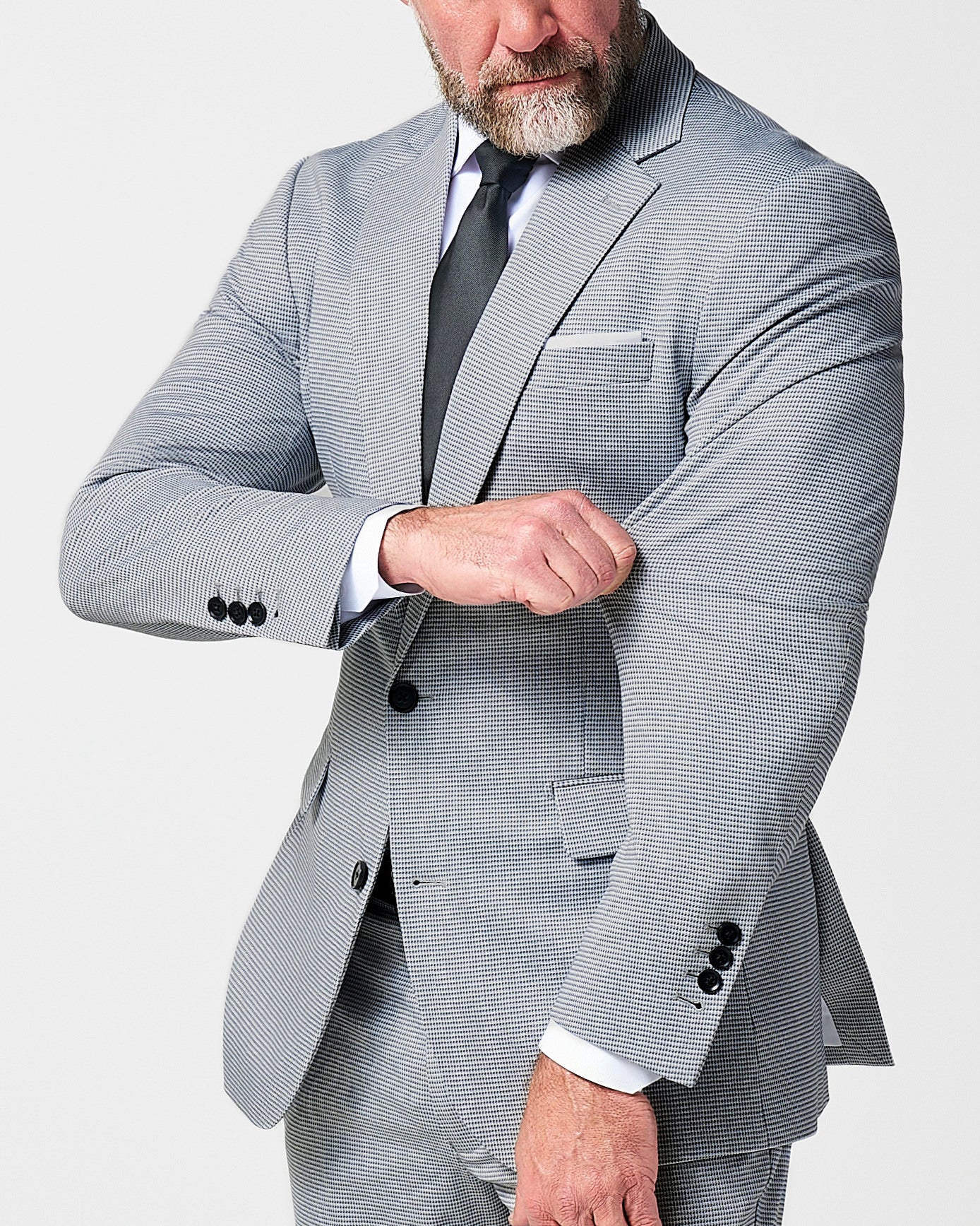 Athletic Fit Stretch Blazer - Slate Grey Houndstooth - Image 2