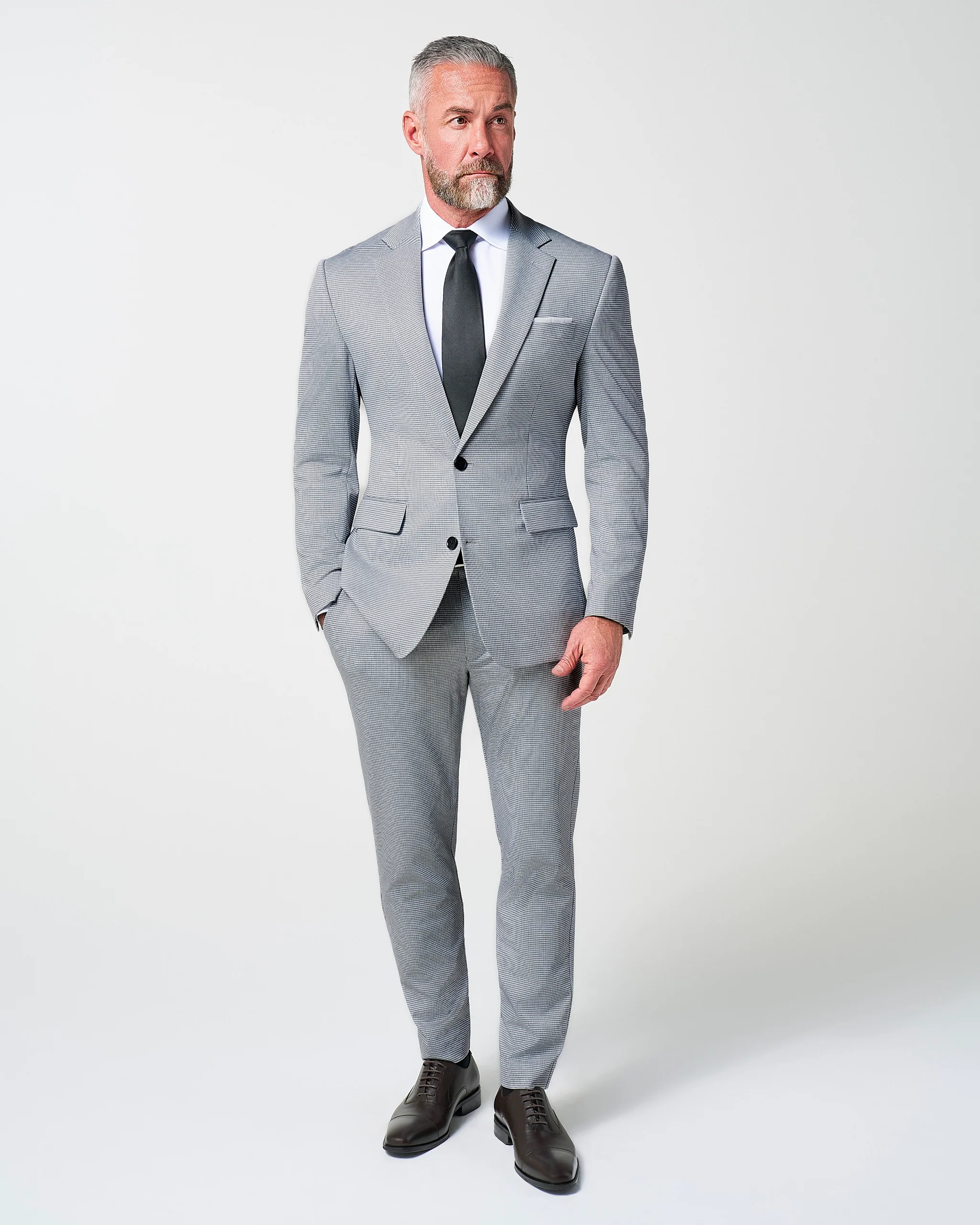 Athletic Fit Stretch Blazer - Slate Grey Houndstooth - Image 3