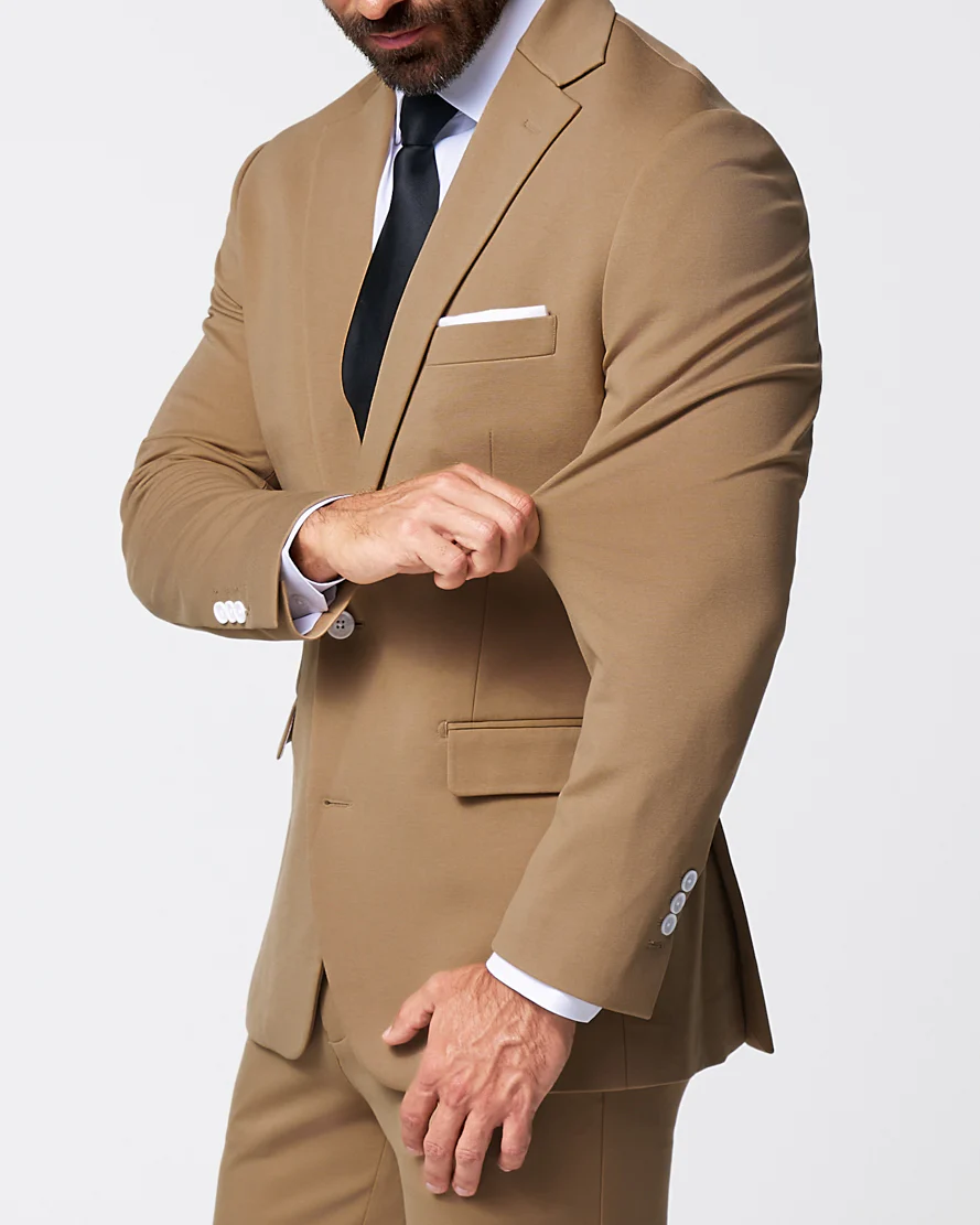 Athletic Fit Stretch Blazer - Solid Dark Tan - Image 2