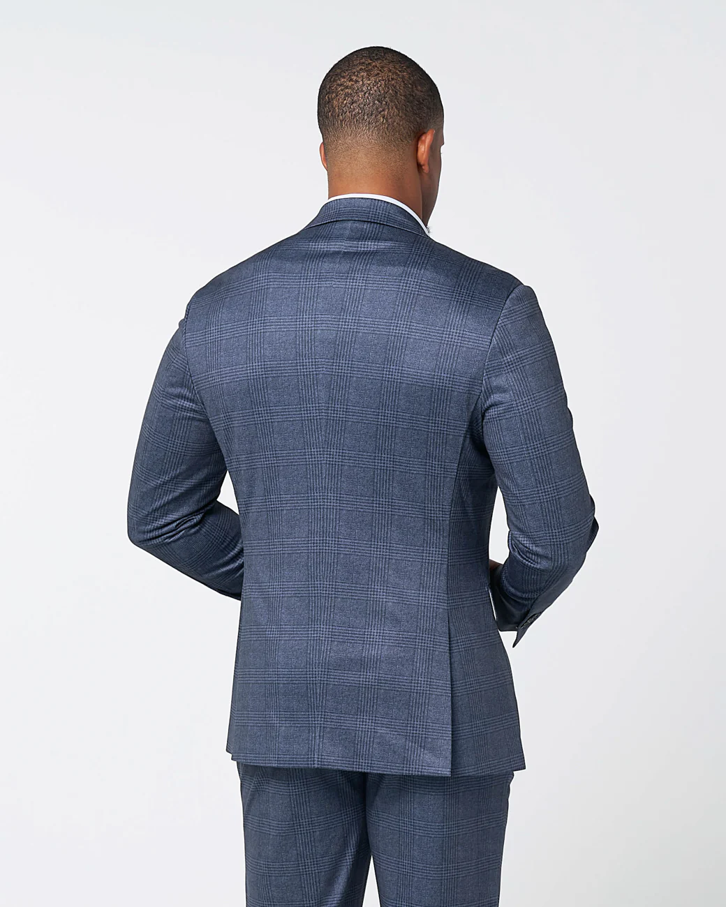 Athletic Fit Stretch Blazer - Storm Blue & Navy Plaid - Image 3