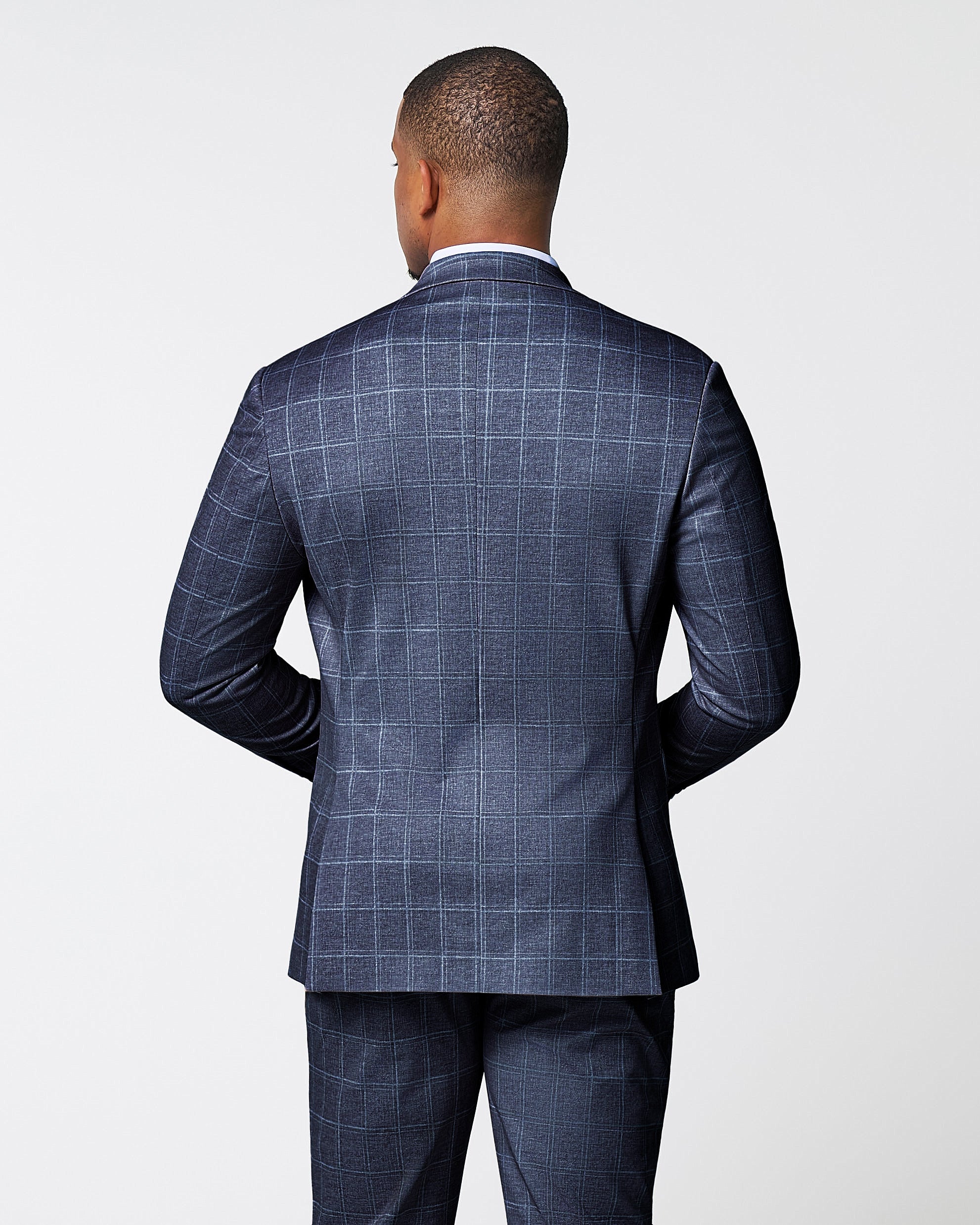 Athletic Fit Stretch Blazer - Textured Navy with White Windowpane - Image 2