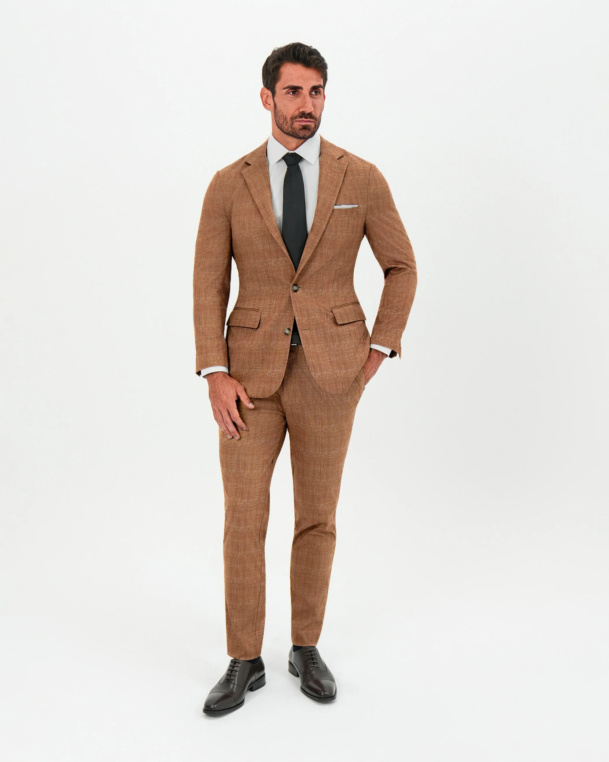 Athletic Fit Stretch Blazer - Unstructured Light Brown Crosshatch - Image 3