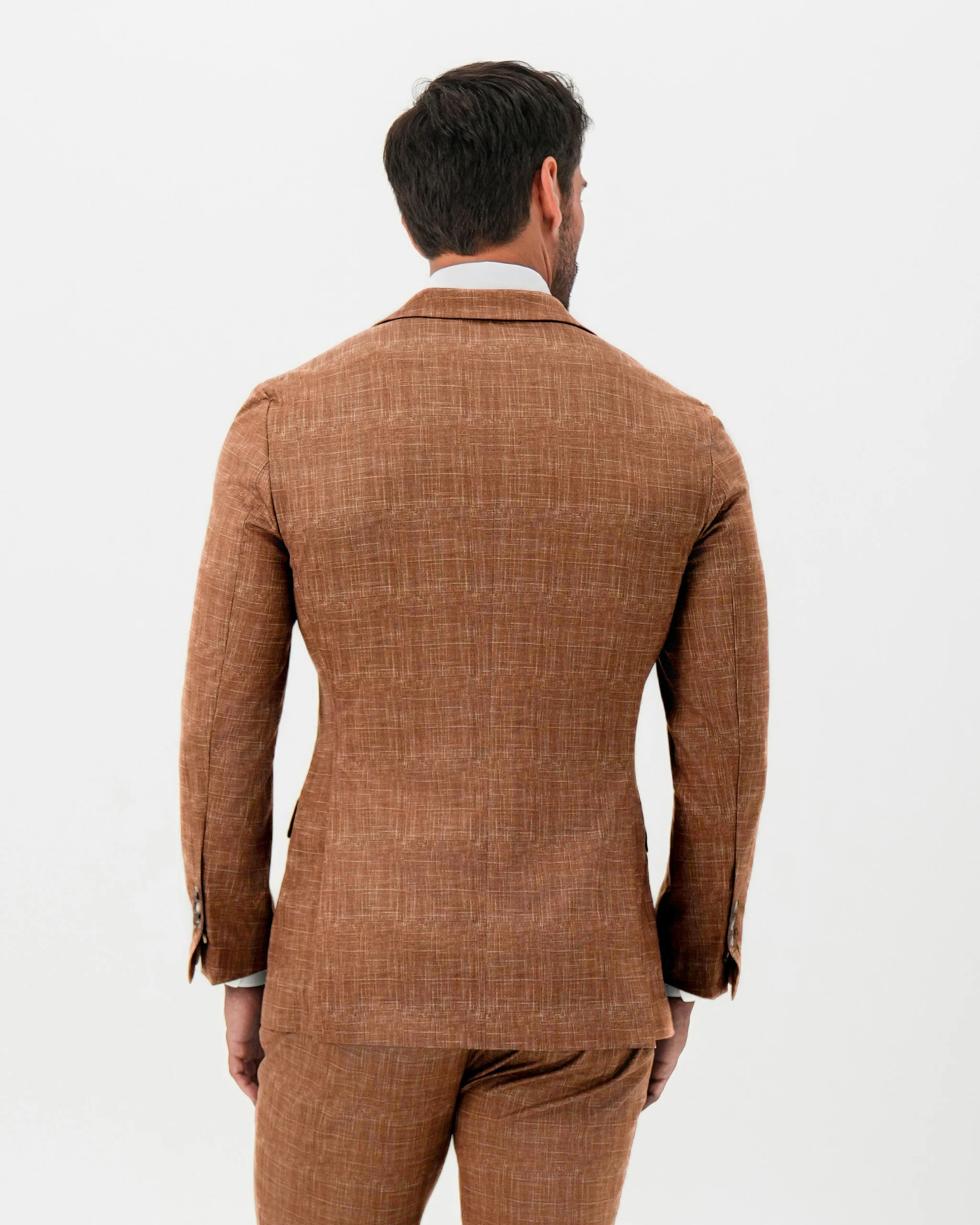 Athletic Fit Stretch Blazer - Unstructured Light Brown Crosshatch - Image 4
