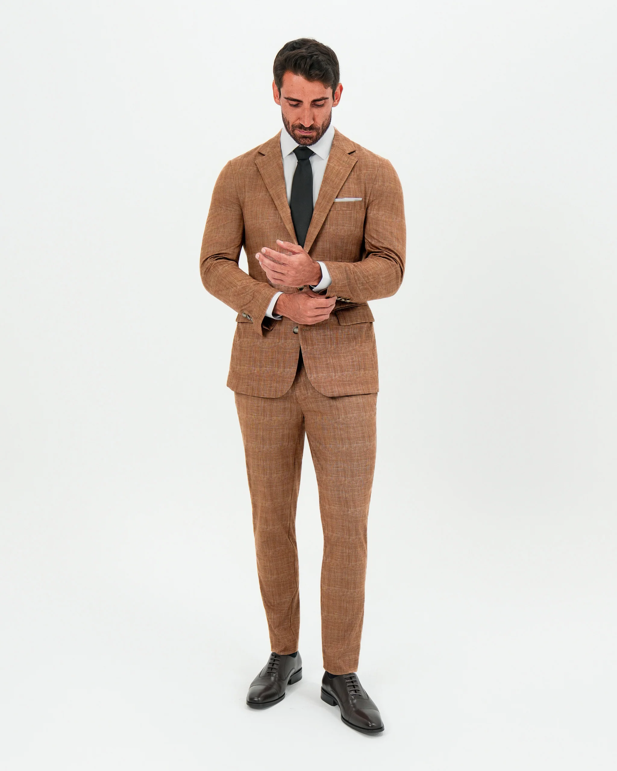 Athletic Fit Stretch Blazer - Unstructured Light Brown Crosshatch - Image 6