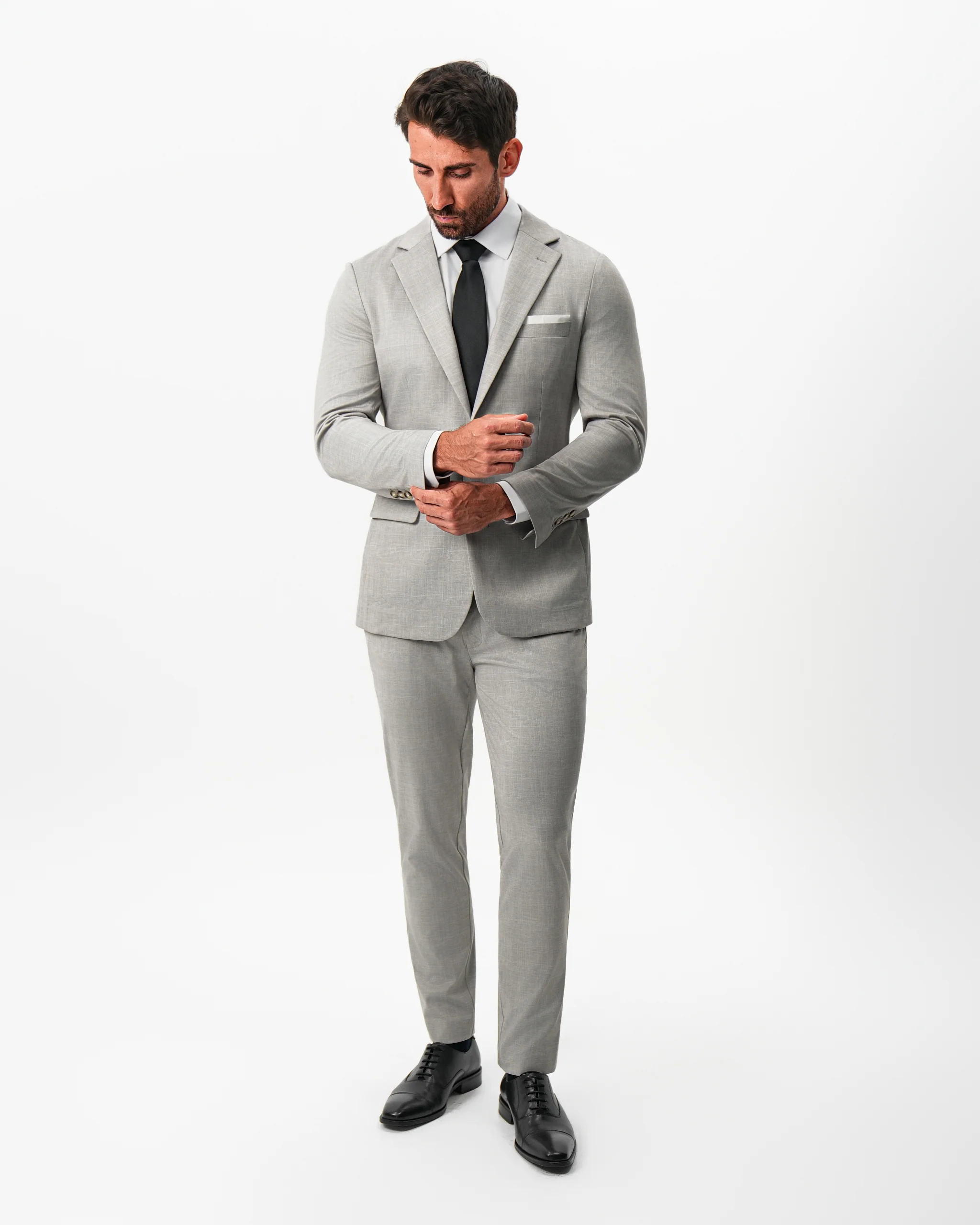 Athletic Fit Stretch Blazer - Unstructured Stone Crosshatch - Image 3