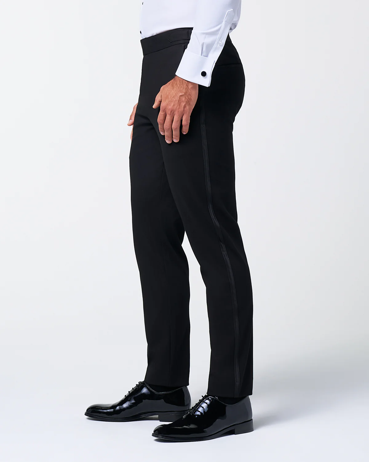 Athletic Fit Stretch Flat Front Tuxedo Pants - Black - Image 4