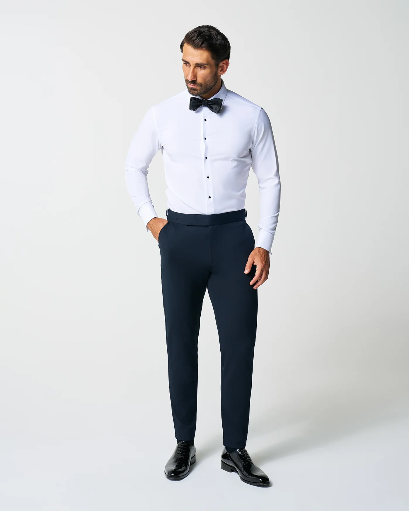 Athletic Fit Stretch Flat Front Tuxedo Pants - Navy - Image 2