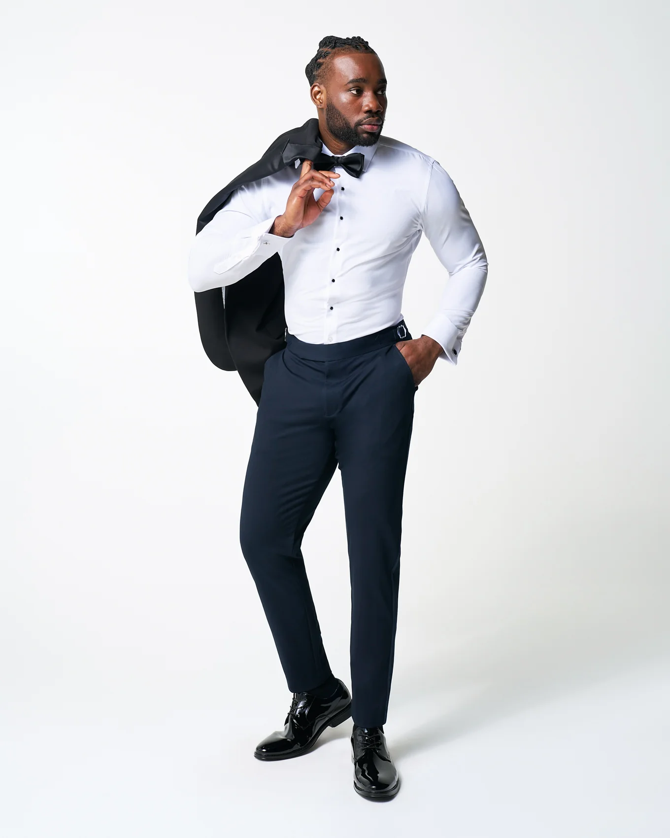 Athletic Fit Stretch Flat Front Tuxedo Pants - Navy - Image 5