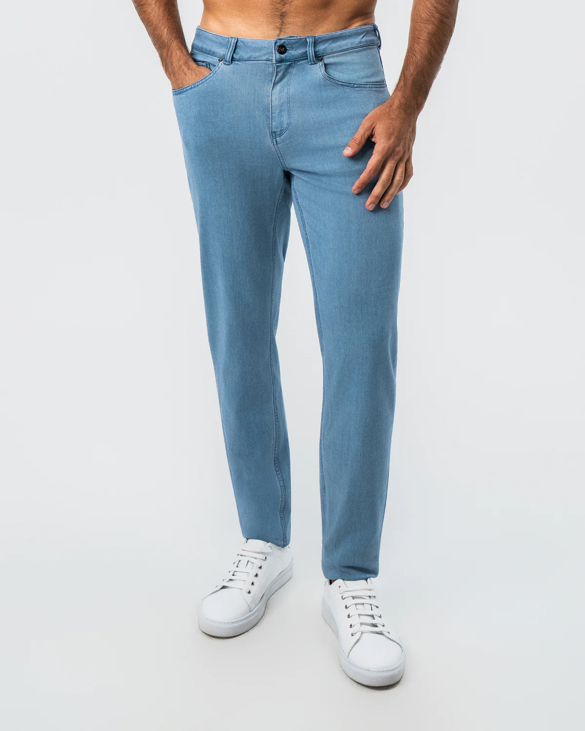 Athletic Fit Stretch Jeans - Light Blue - Image 6