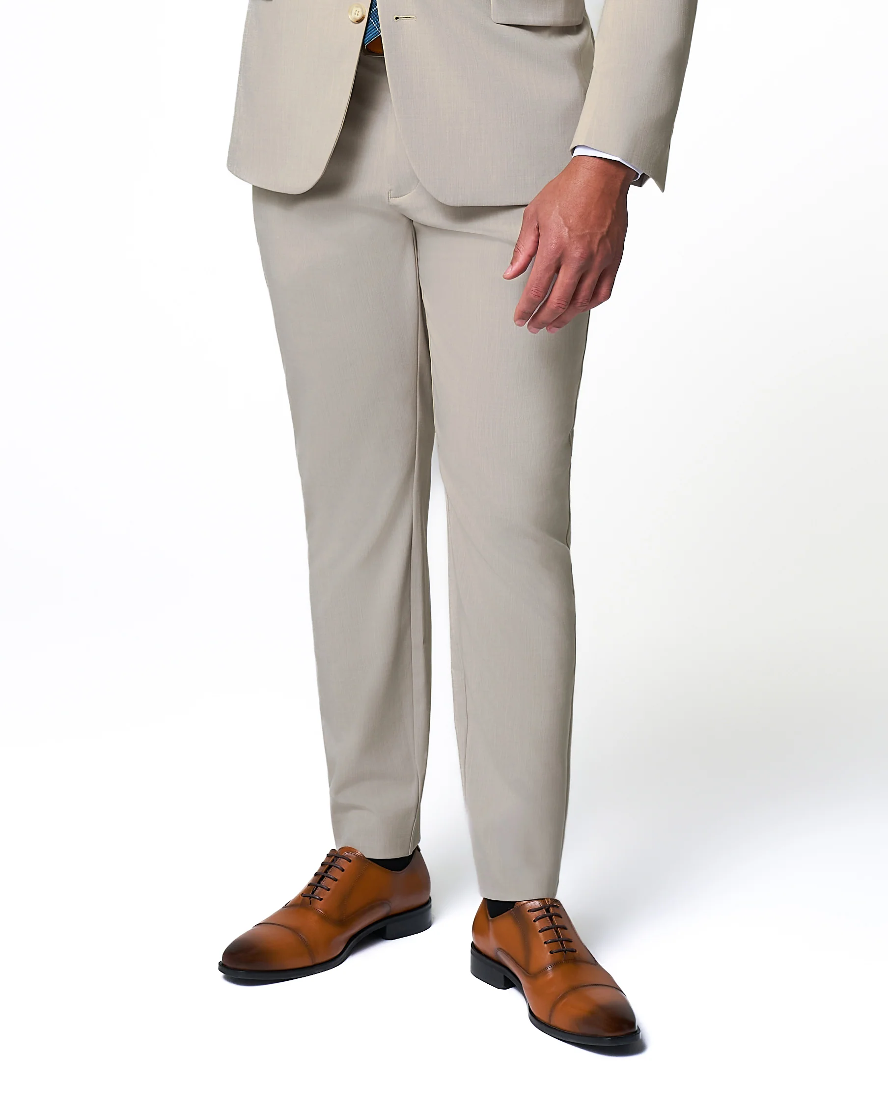 Athletic Fit Stretch Suit Pants - Heathered Stone - Image 2