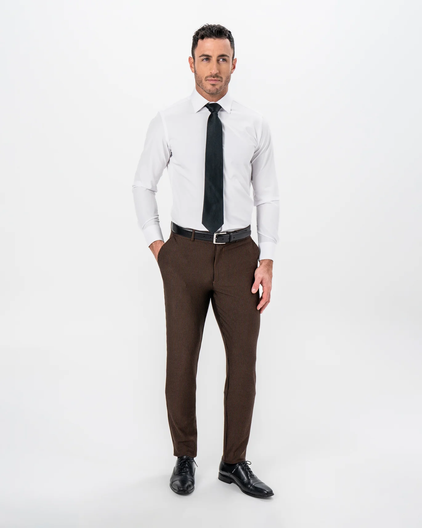 Athletic Fit Stretch Pants - Brown & Black Seersucker - Image 3