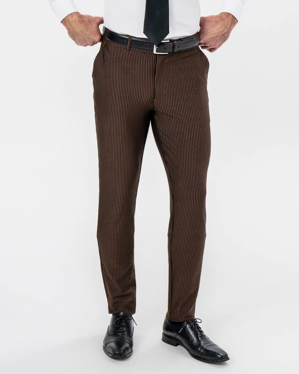 Athletic Fit Stretch Pants - Brown & Black Seersucker - Image 4