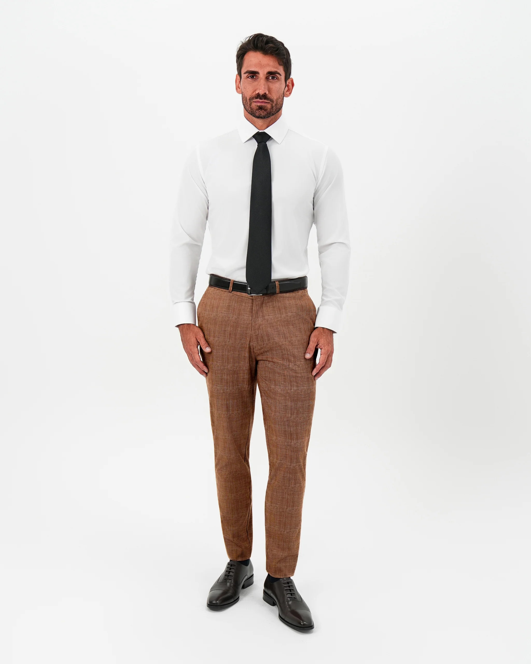 Athletic Fit Stretch Pants - Light Brown Crosshatch - Image 5