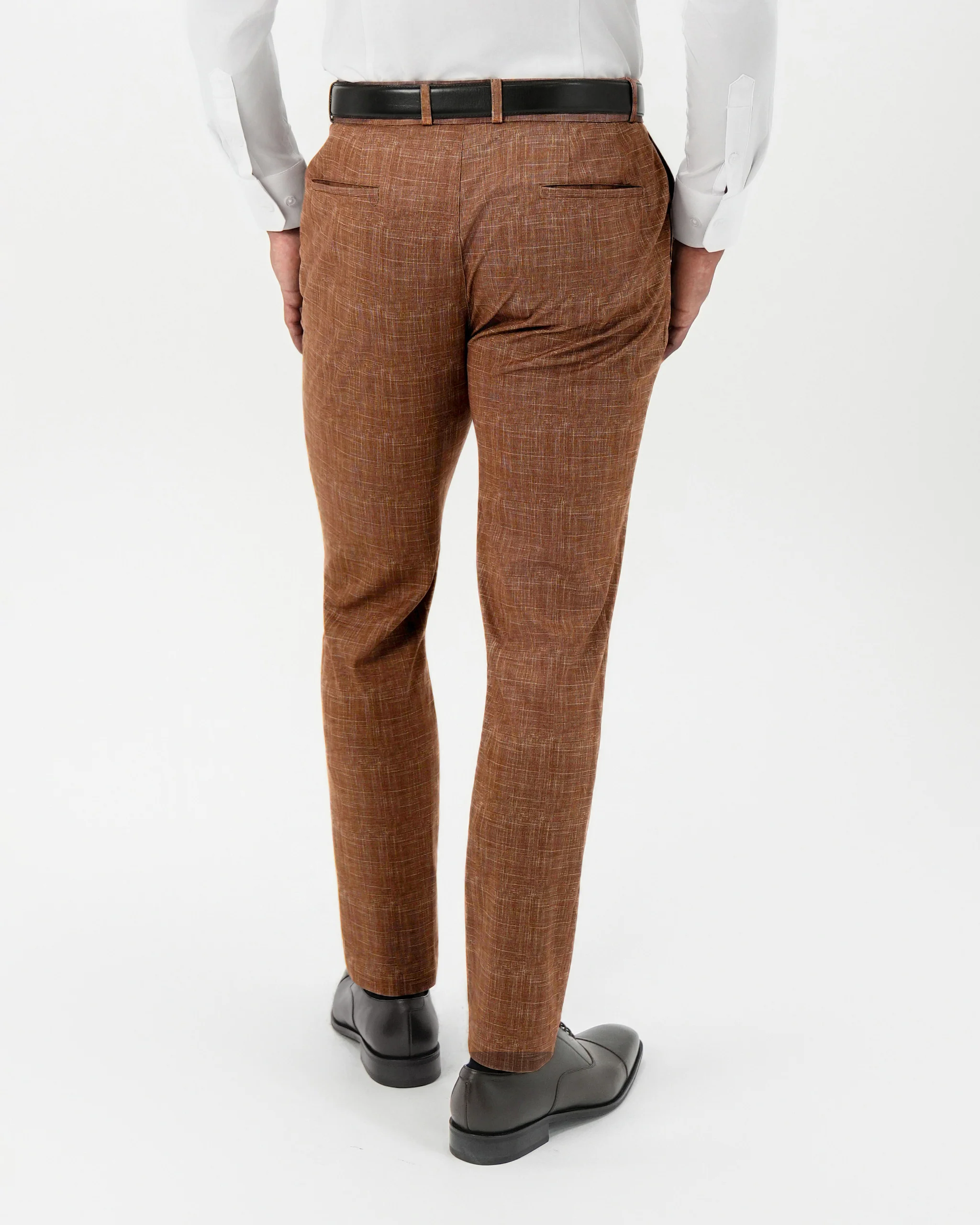 Athletic Fit Stretch Pants - Light Brown Crosshatch - Image 6