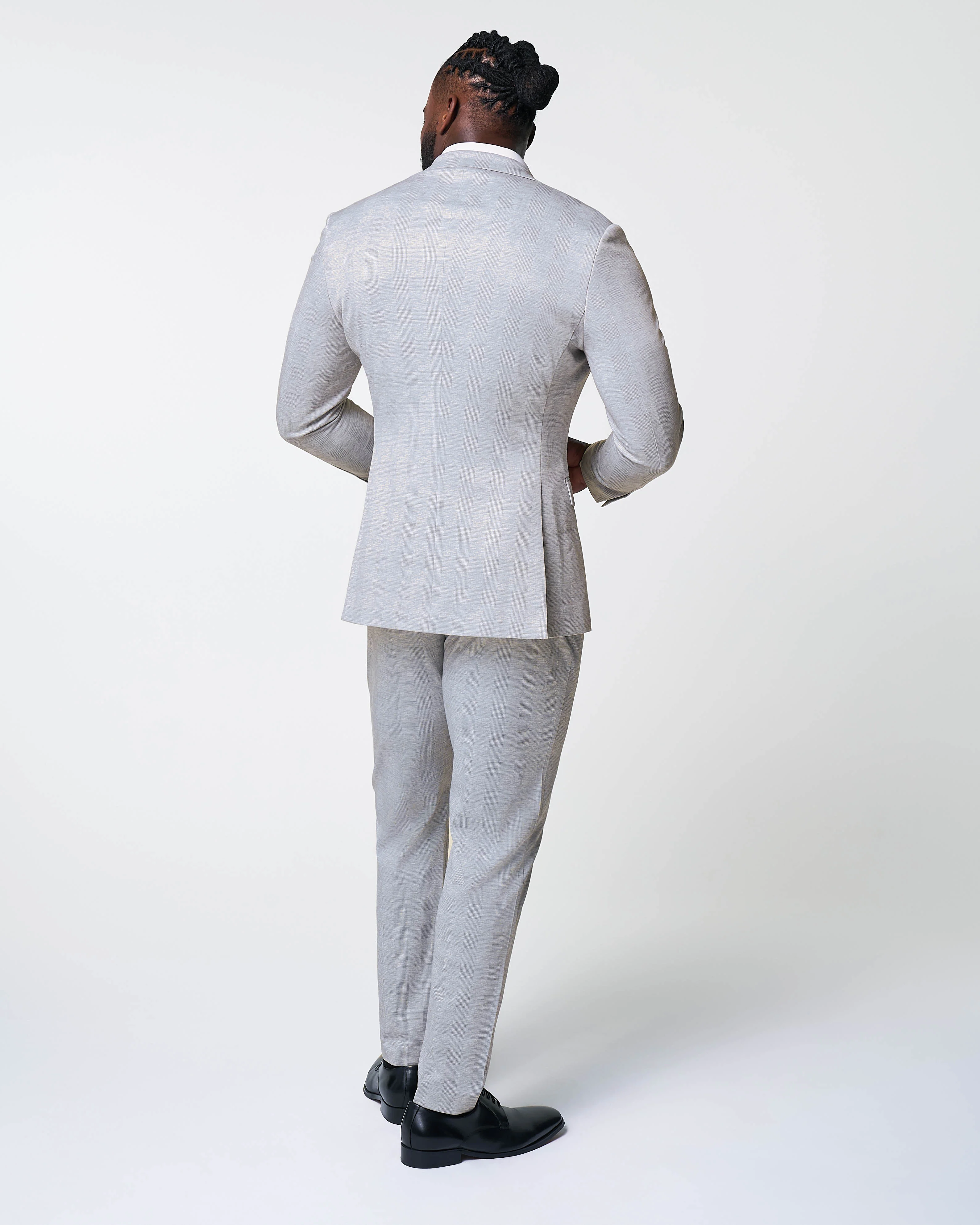 Athletic Fit Stretch Suit - Light Grey Plaid - Image 3