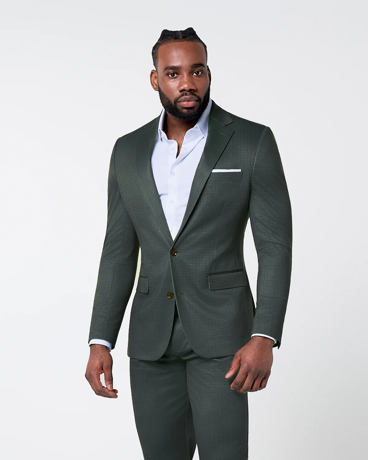 Athletic Fit Stretch Suit - Army Green Microcheck - Image 2