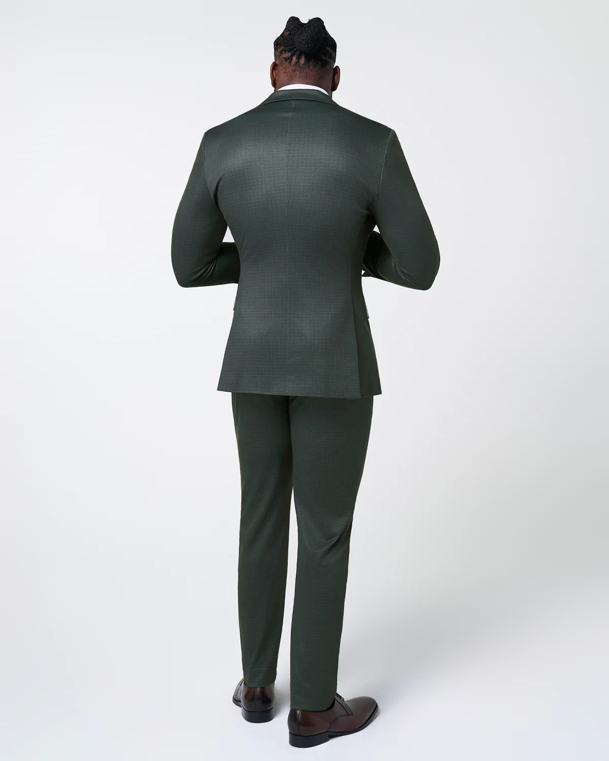 Athletic Fit Stretch Suit - Army Green Microcheck - Image 3