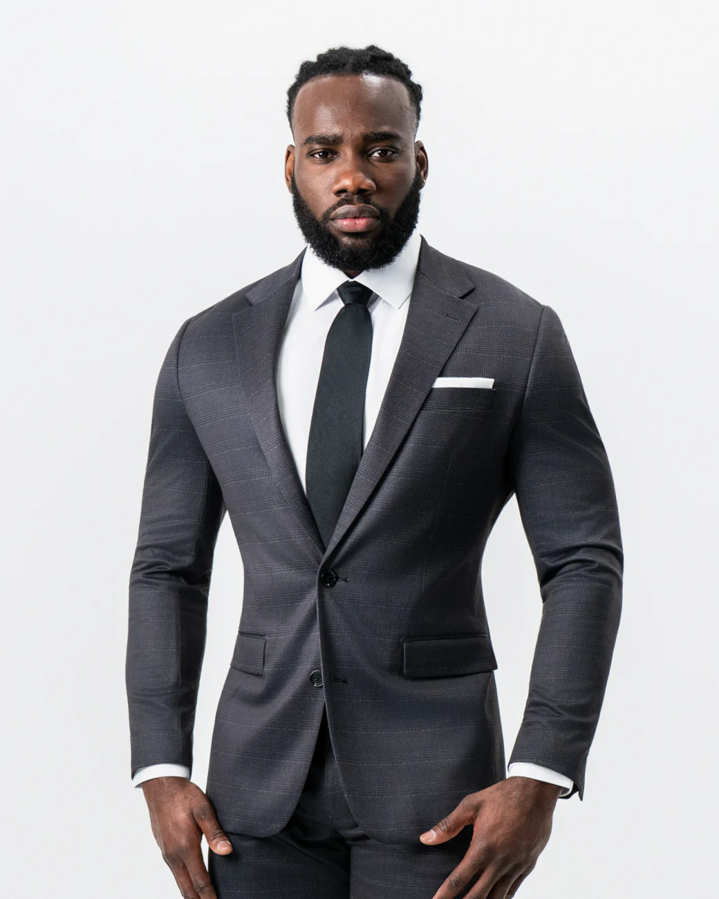 Athletic Fit Stretch Suit - Black and Charcoal Plaid - Image 2