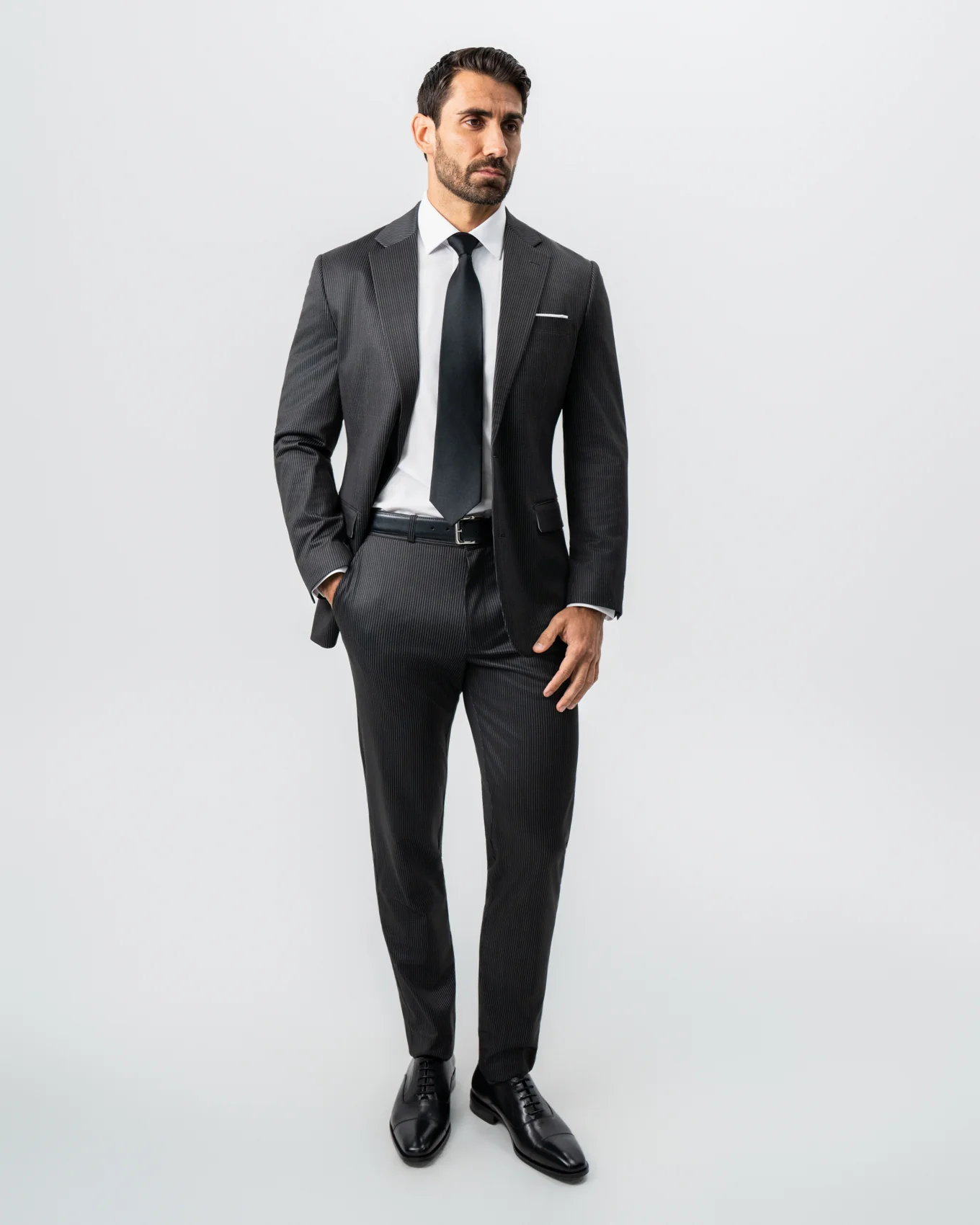 Athletic Fit Stretch Suit - Black and White Chalk Pinstripe - Image 10