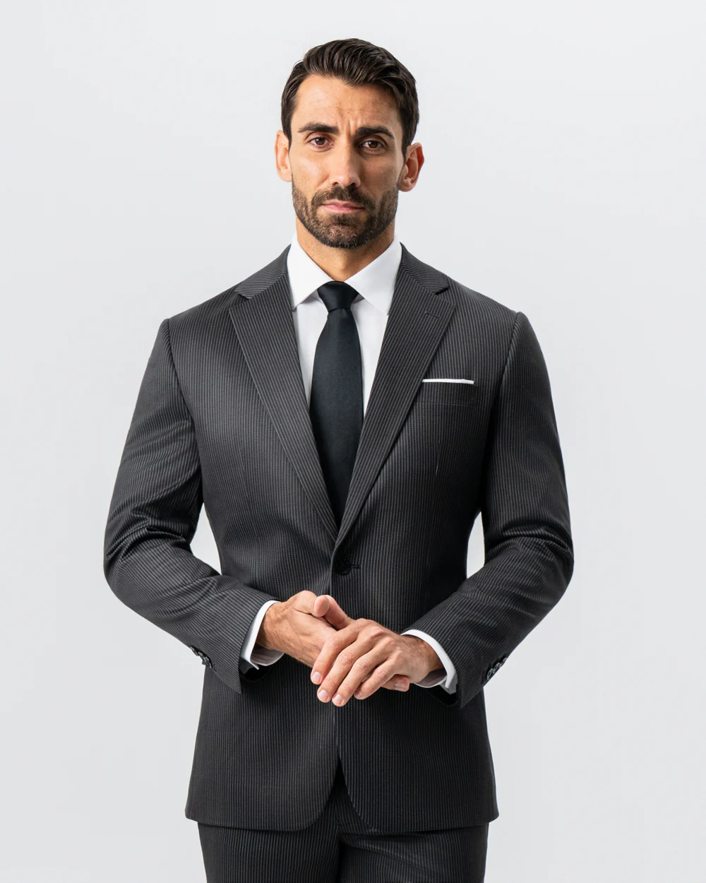 Athletic Fit Stretch Suit - Black and White Chalk Pinstripe - Image 2