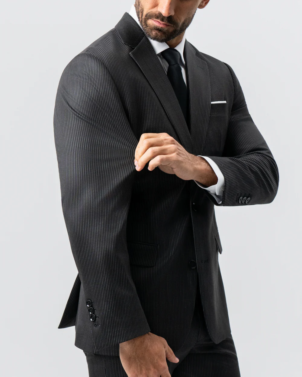 Athletic Fit Stretch Suit - Black and White Chalk Pinstripe - Image 3