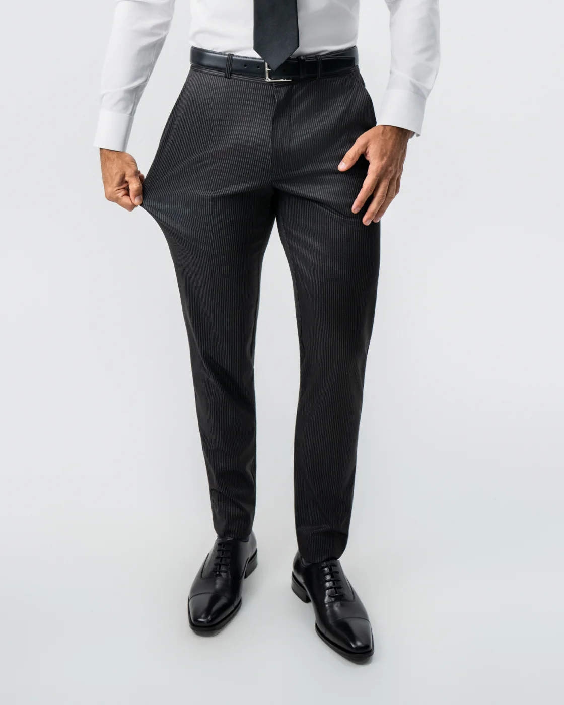 Athletic Fit Stretch Suit - Black and White Chalk Pinstripe - Image 5
