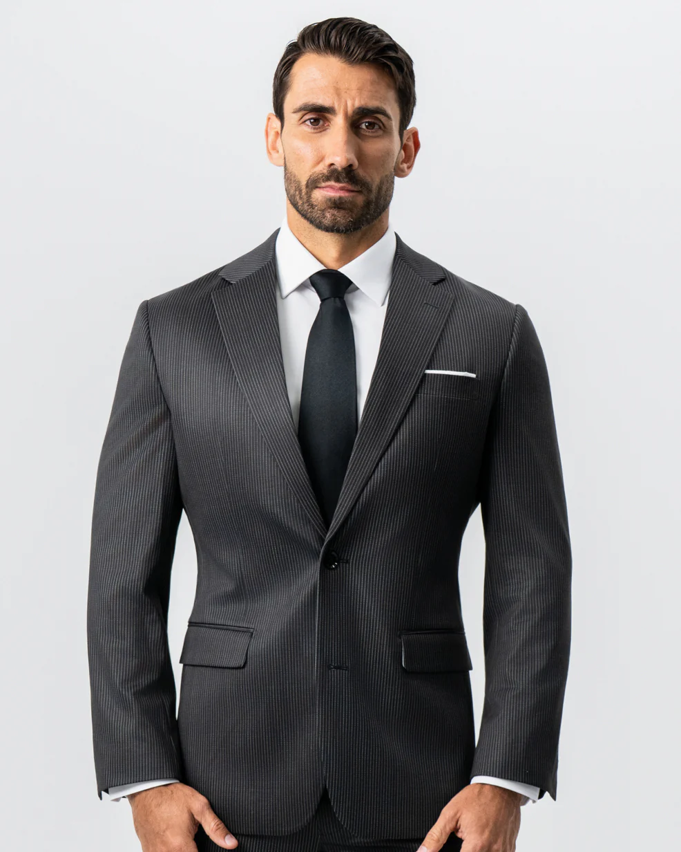 Athletic Fit Stretch Suit - Black and White Chalk Pinstripe - Image 6