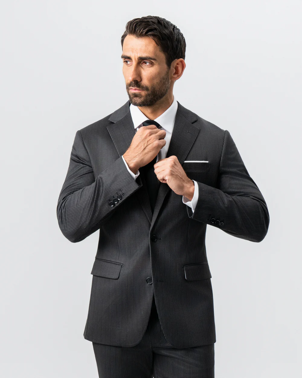 Athletic Fit Stretch Suit - Black and White Chalk Pinstripe - Image 7
