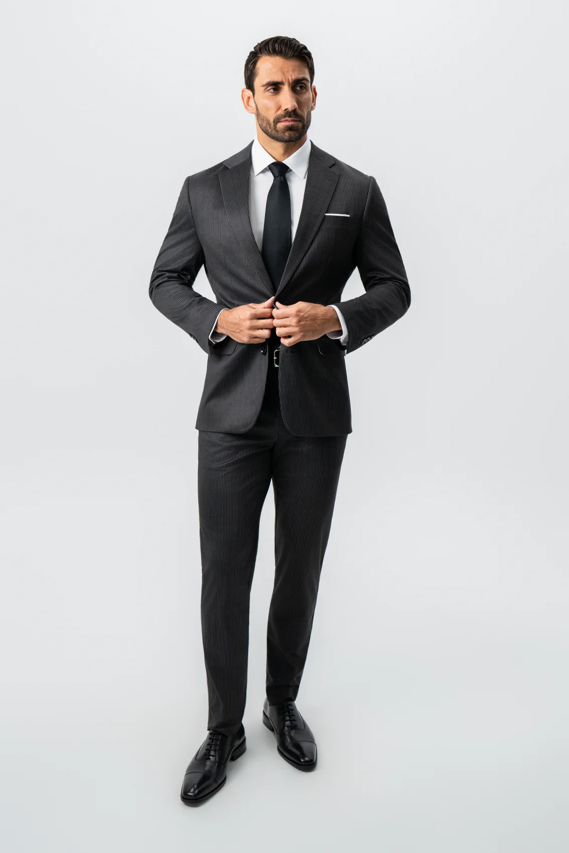 Athletic Fit Stretch Suit - Black and White Chalk Pinstripe - Image 8