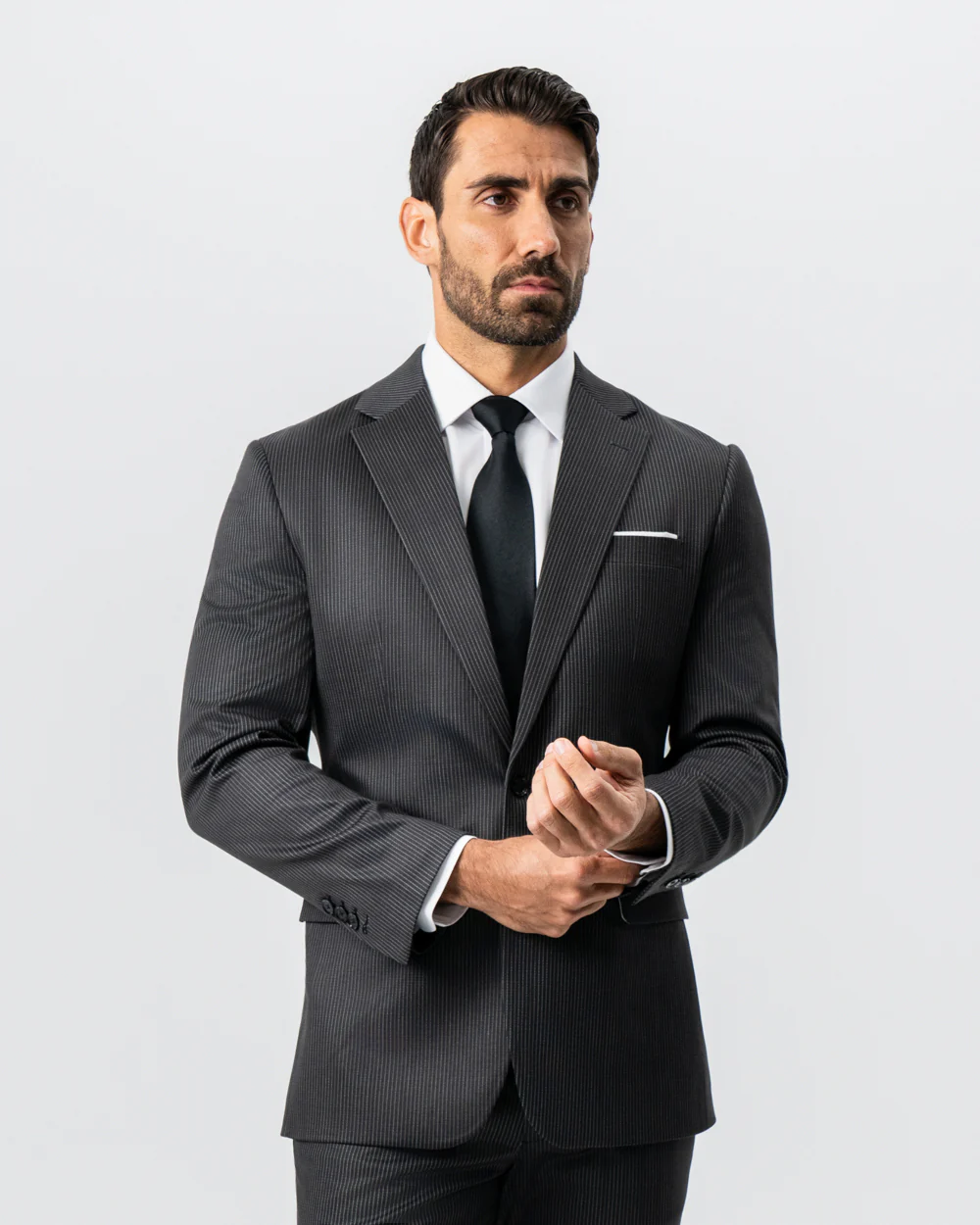 Athletic Fit Stretch Suit - Black and White Chalk Pinstripe - Image 9