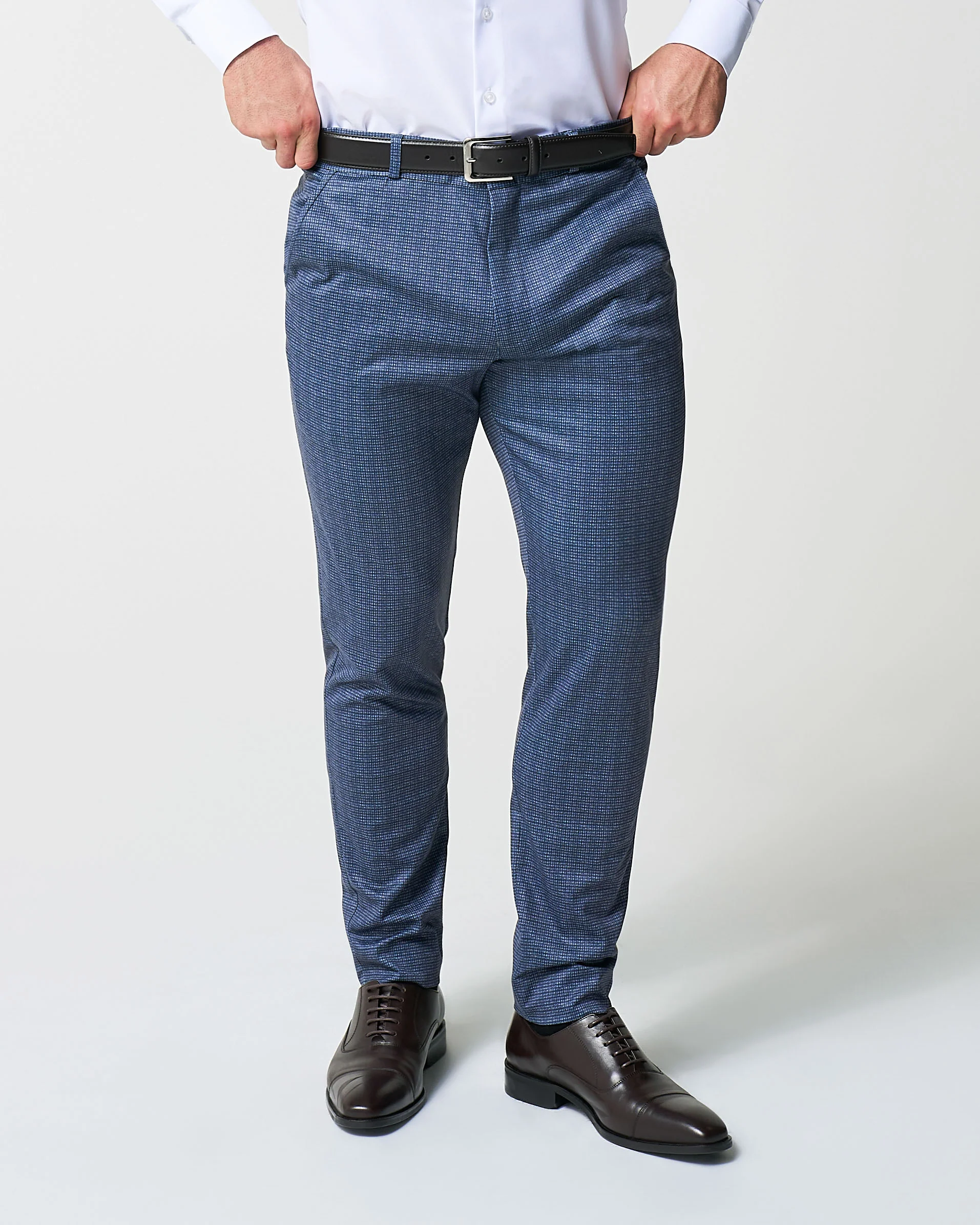 Athletic Fit Stretch Suit - Blue Mini Windowpane with Light Grey Microcheck - Image 3