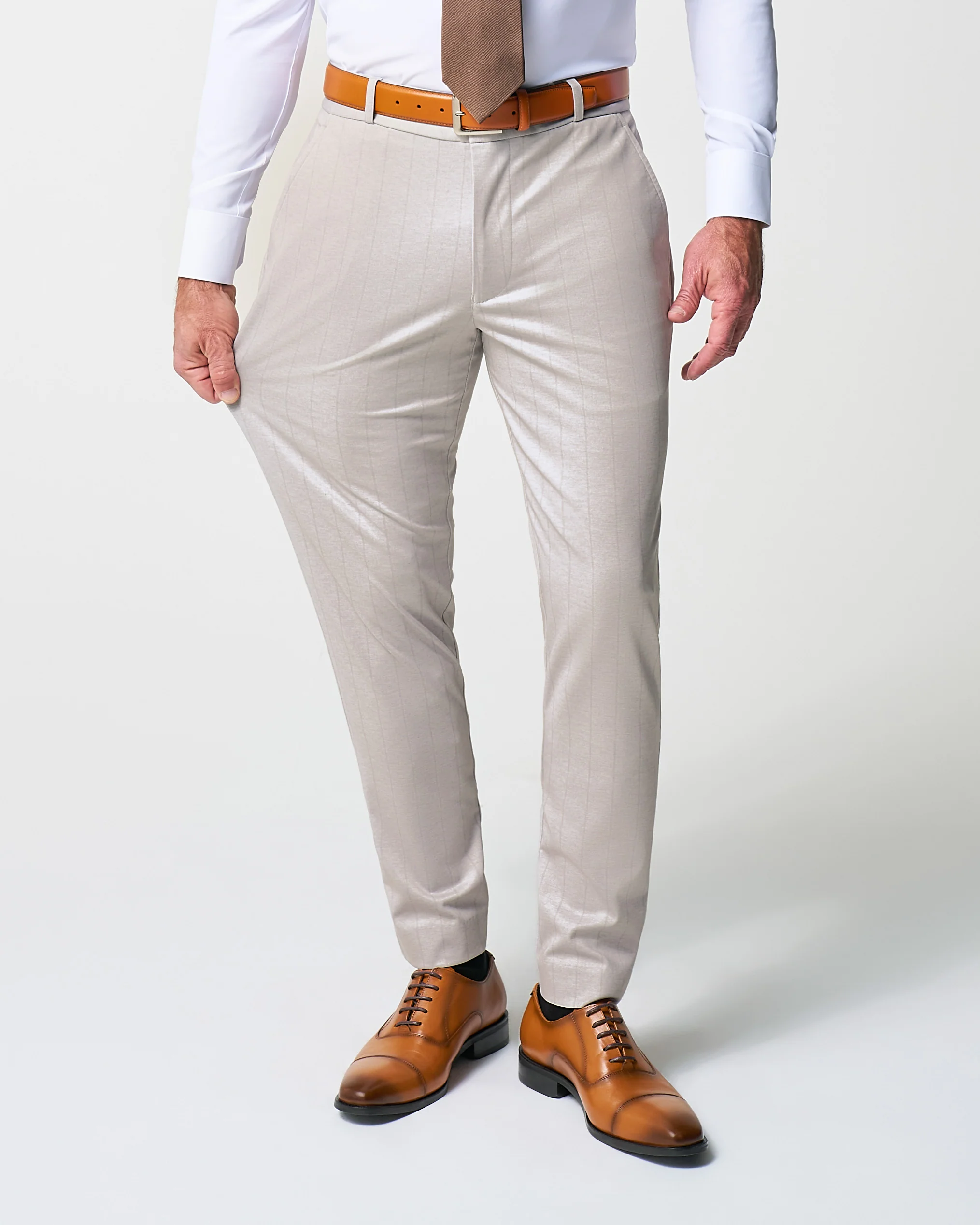 Athletic Fit Stretch Suit - Bone with Tan Stripes - Image 5