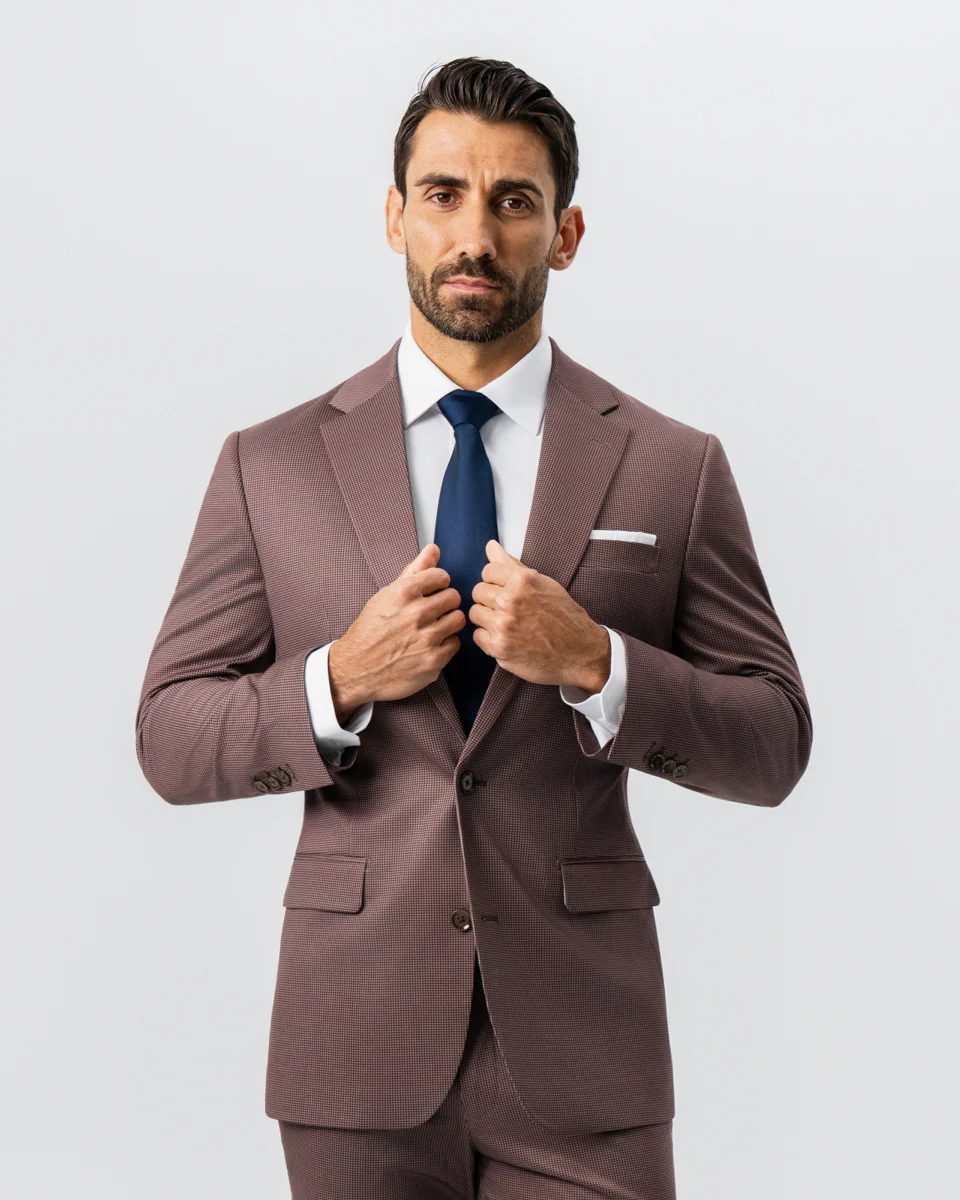 Athletic Fit Stretch Suit - Brick Houndstooth - Image 10