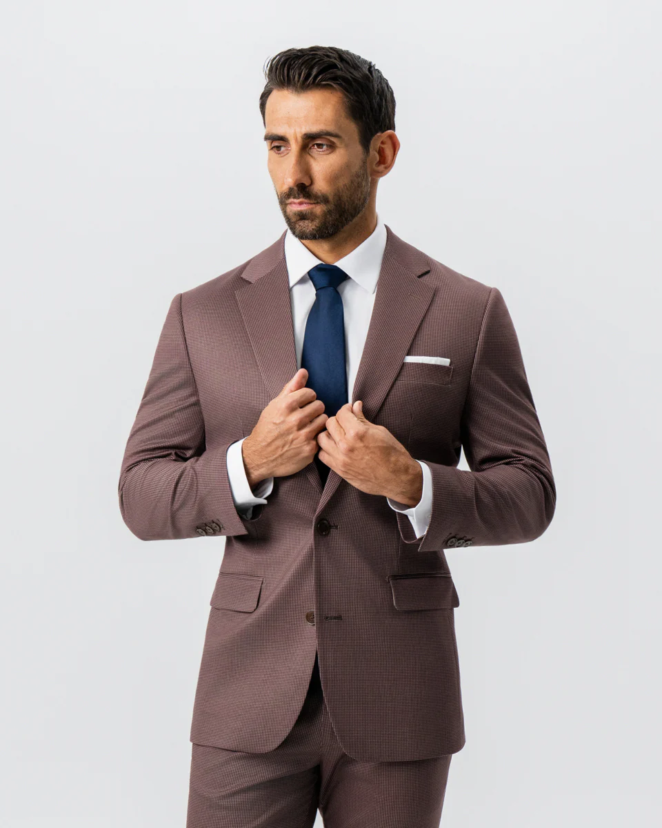 Athletic Fit Stretch Suit - Brick Houndstooth - Image 3