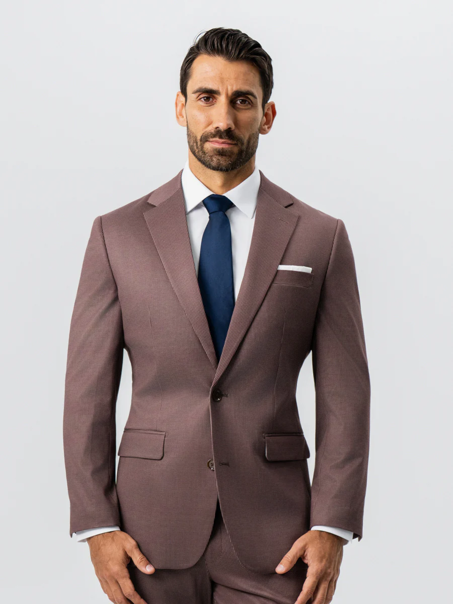 Athletic Fit Stretch Suit - Brick Houndstooth - Image 6