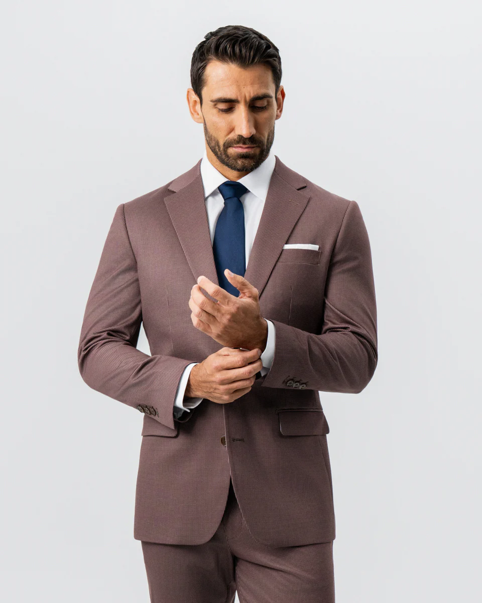 Athletic Fit Stretch Suit - Brick Houndstooth - Image 8