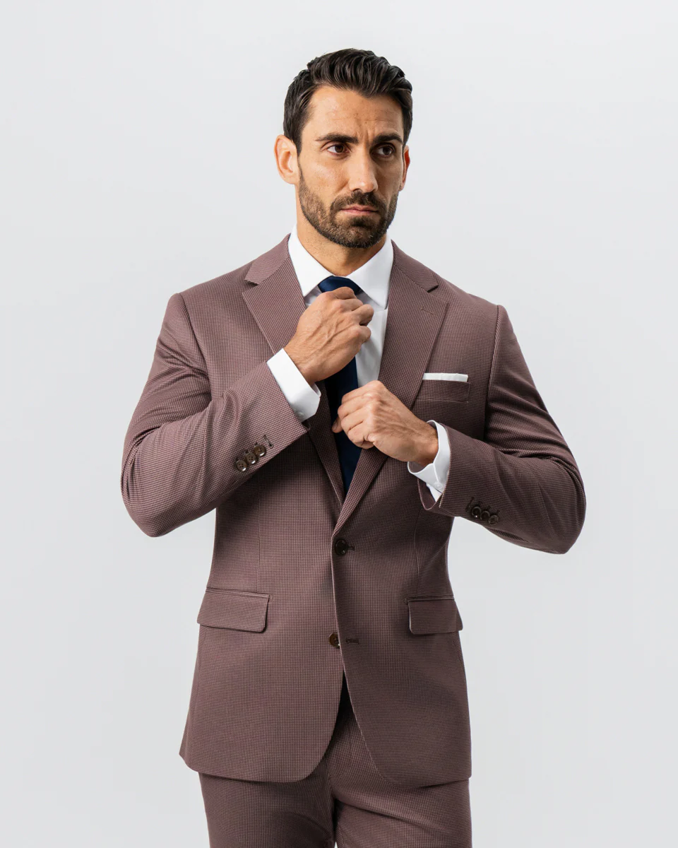 Athletic Fit Stretch Suit - Brick Houndstooth - Image 9