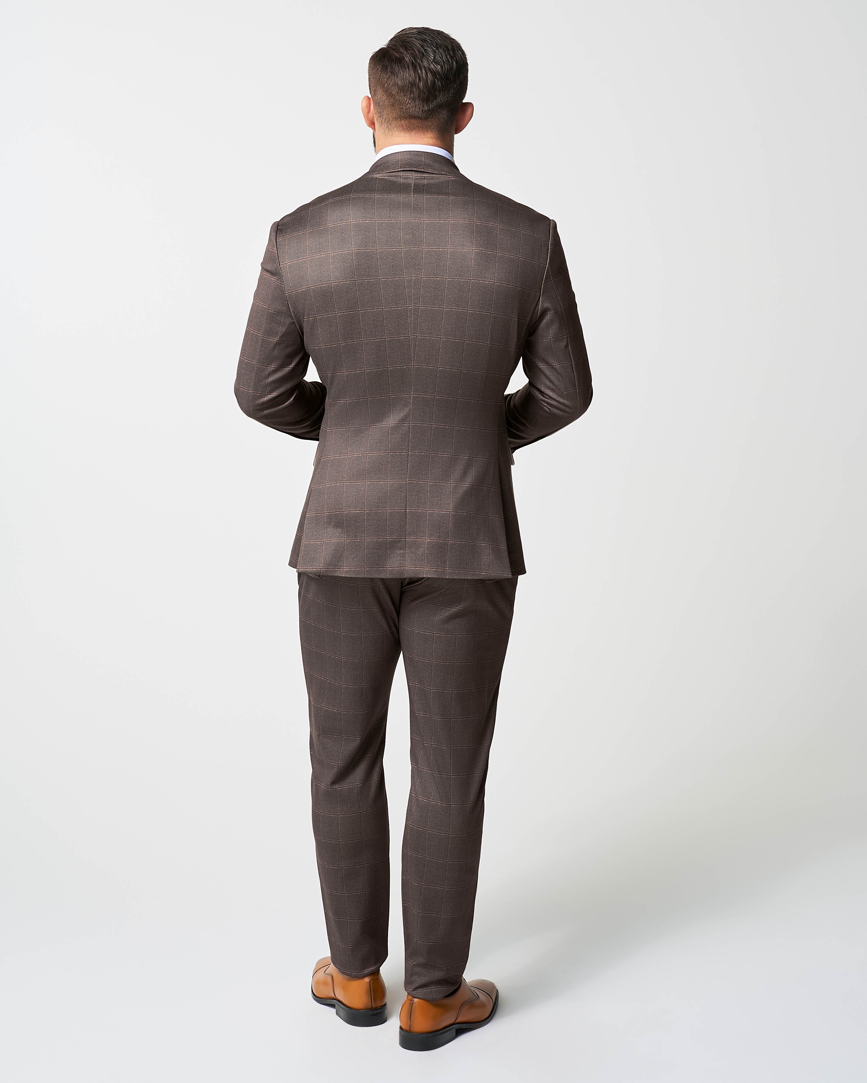 Athletic Fit Stretch Suit - Bronzed Brown Big Windowpane - Image 4
