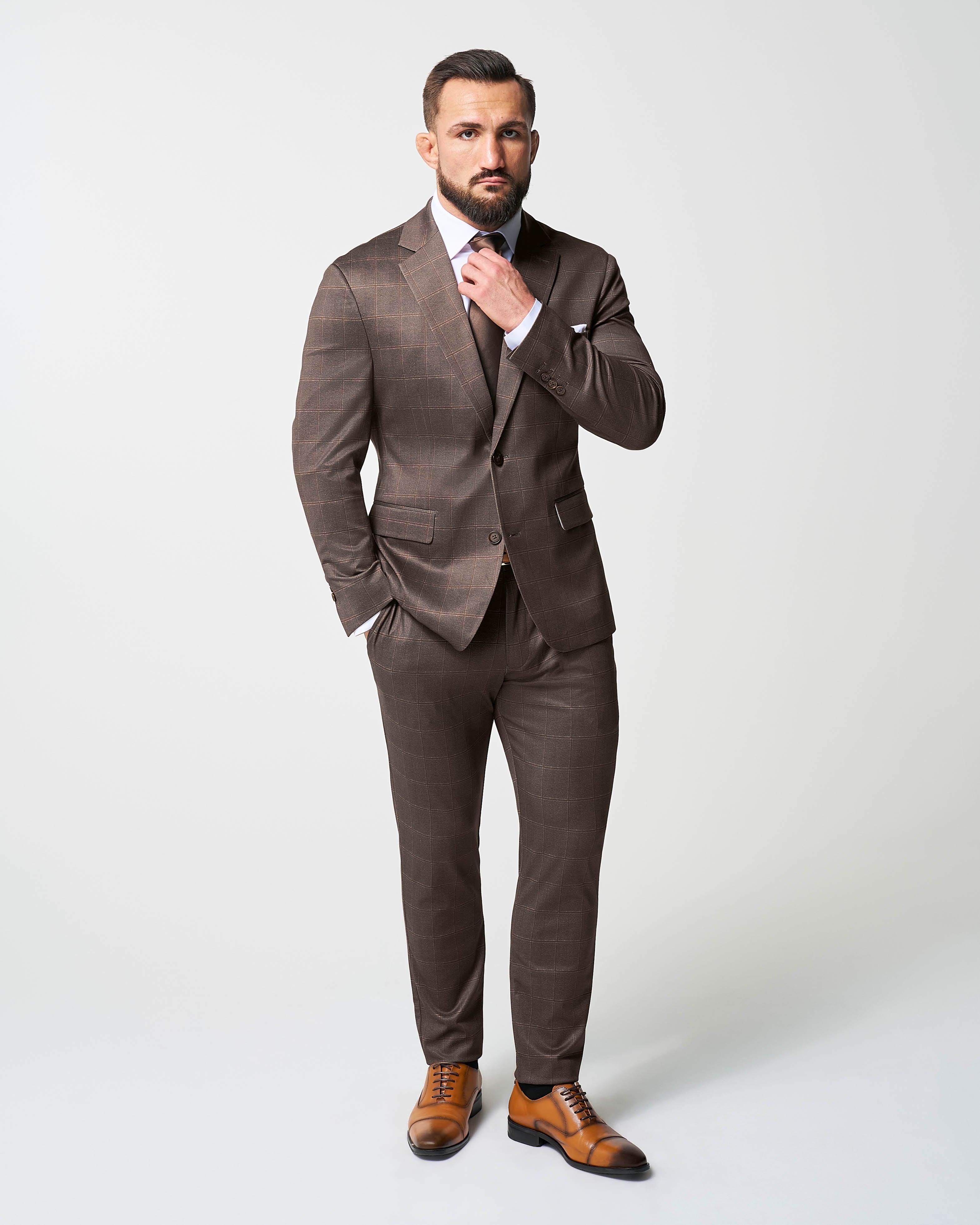 Athletic Fit Stretch Suit - Bronzed Brown Big Windowpane - Image 5