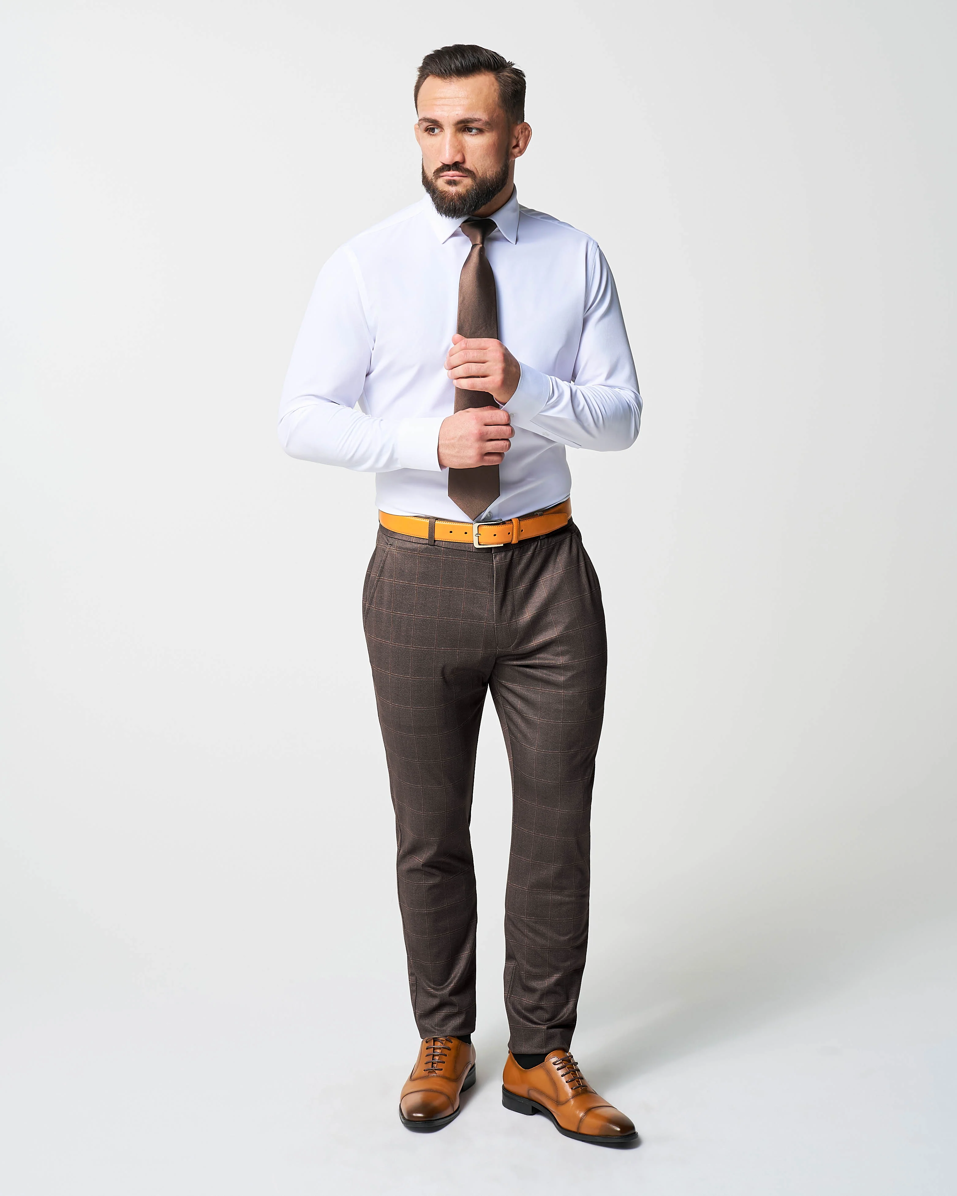 Athletic Fit Stretch Suit - Bronzed Brown Big Windowpane - Image 6