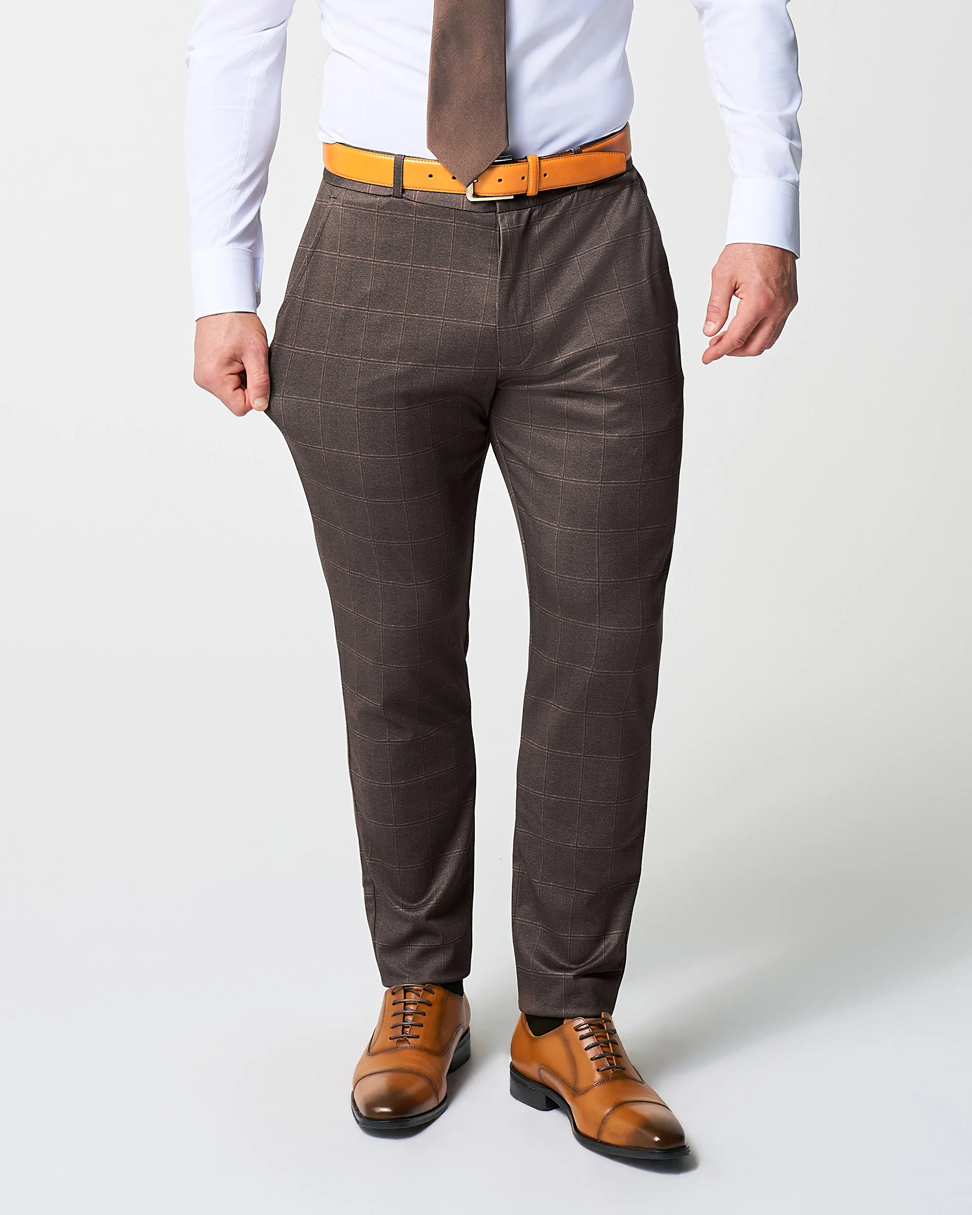 Athletic Fit Stretch Suit - Bronzed Brown Big Windowpane - Image 7