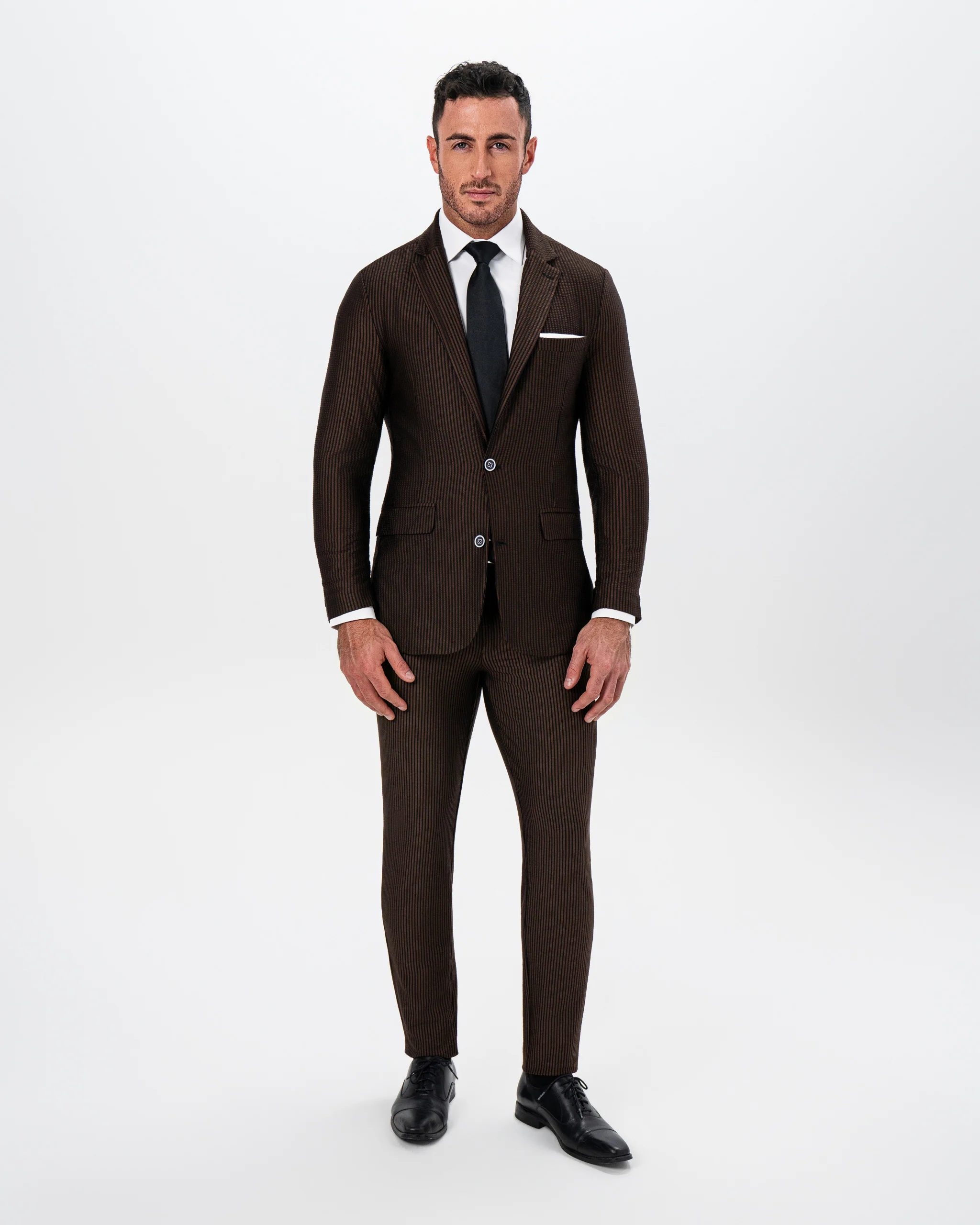 Athletic Fit Stretch Suit - Brown and Black Seersucker