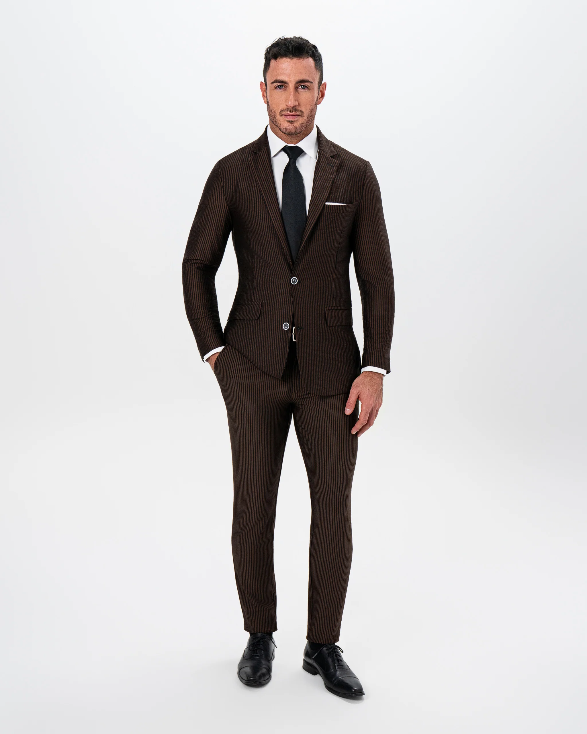 Athletic Fit Stretch Suit - Brown and Black Seersucker - Image 4