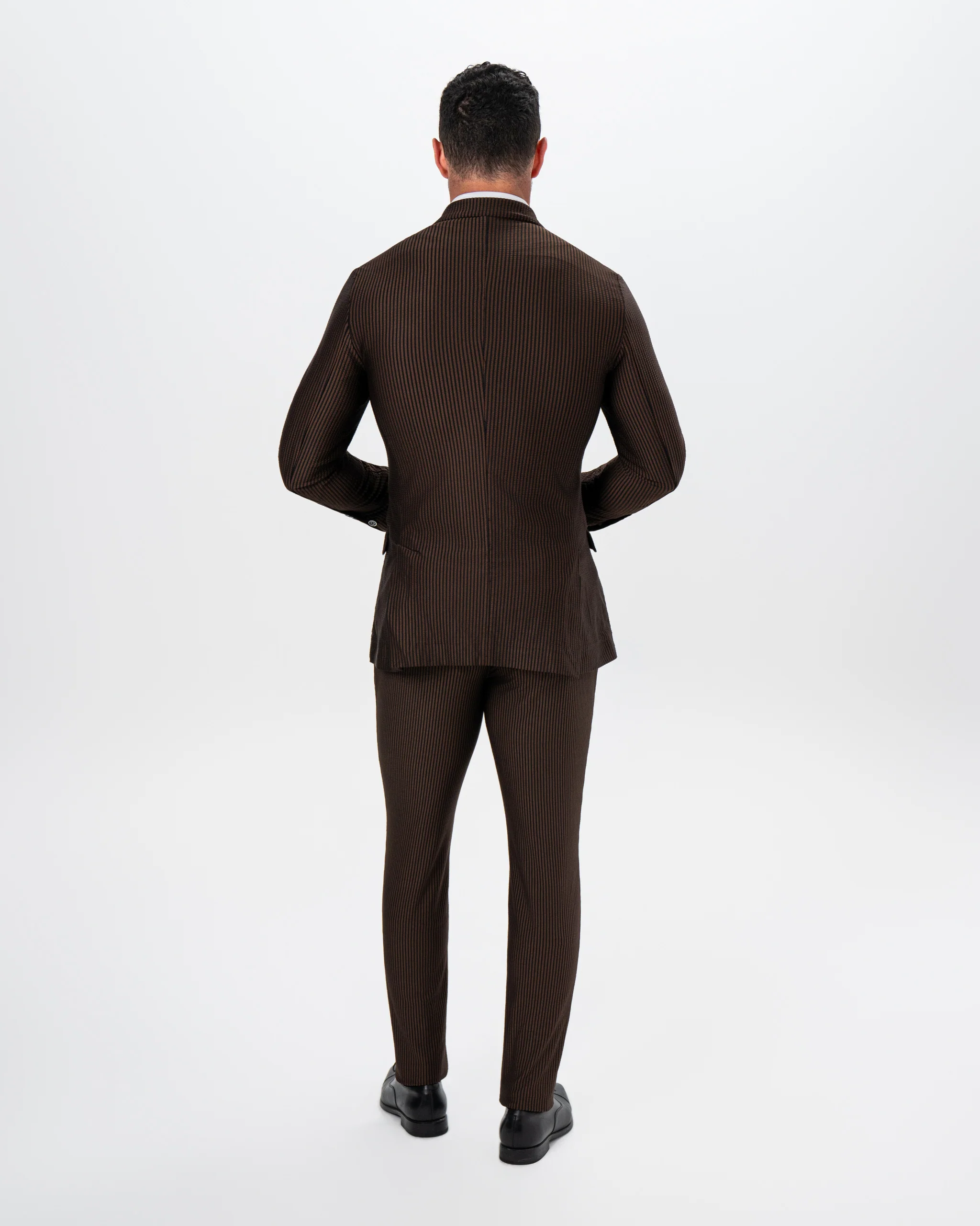 Athletic Fit Stretch Suit - Brown and Black Seersucker - Image 5